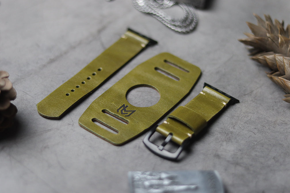 "C1" LEATHER CUFF STRAPS - OLIVE GREEN