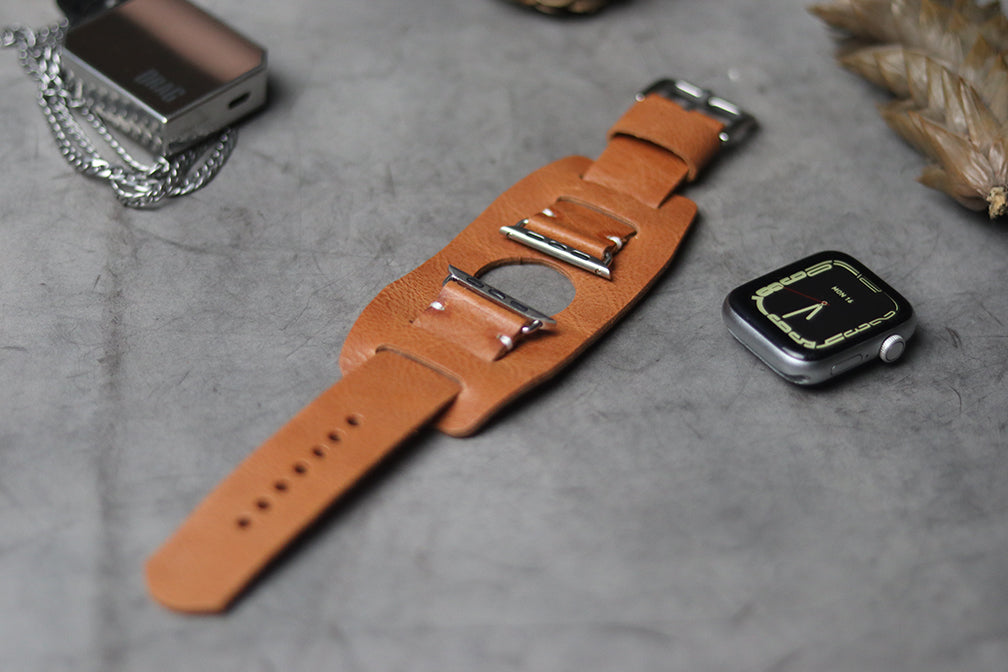 "C1" LEATHER CUFF STRAPS - CARROT ORANGE