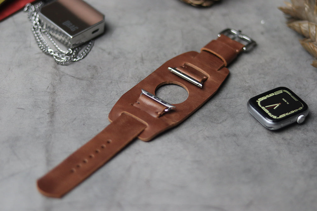 "C1" LEATHER CUFF STRAPS - SYRUP BROWN
