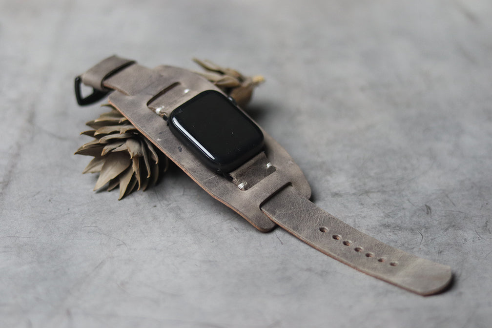 "C1" LEATHER CUFF STRAPS - CHARCOAL GREY