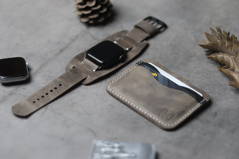 "C1" LEATHER CUFF STRAPS - CHARCOAL GREY