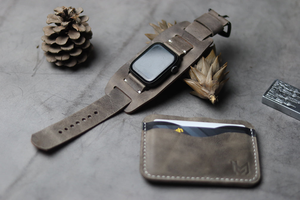 "C1" LEATHER CUFF STRAPS - CHARCOAL GREY