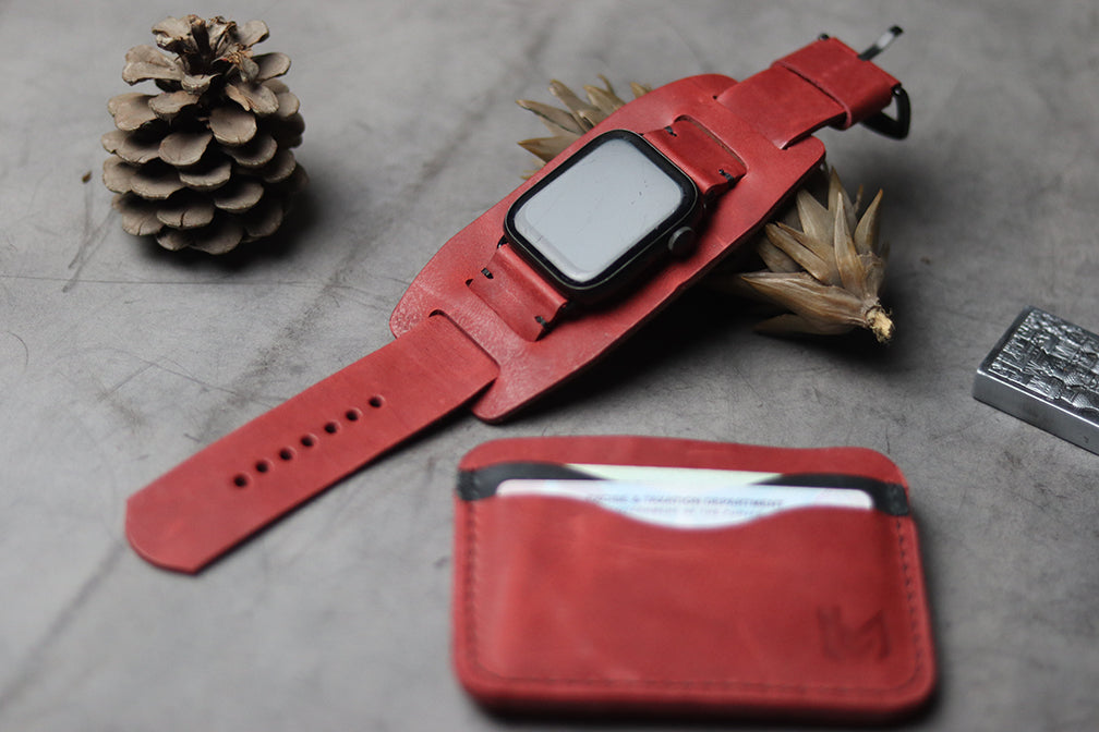 "C1" LEATHER CUFF STRAPS - PRISMATIC RED