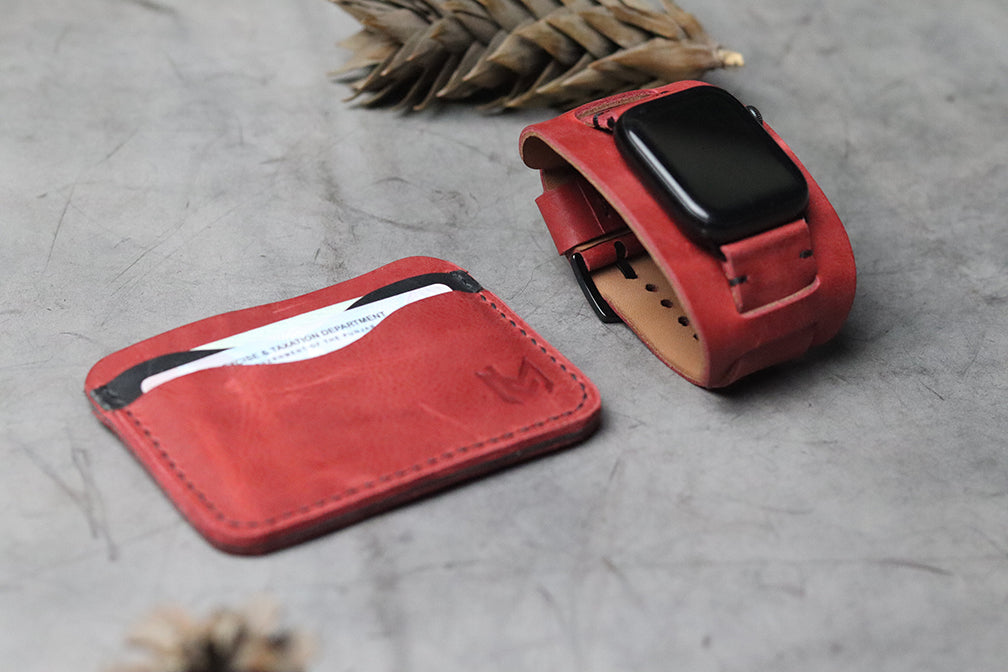 "C1" LEATHER CUFF STRAPS - PRISMATIC RED