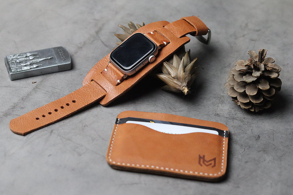 "C1" LEATHER CUFF STRAPS - CARROT ORANGE
