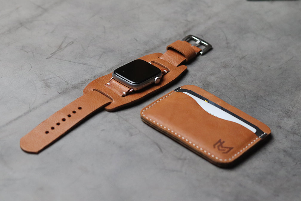 "C1" LEATHER CUFF STRAPS - CARROT ORANGE