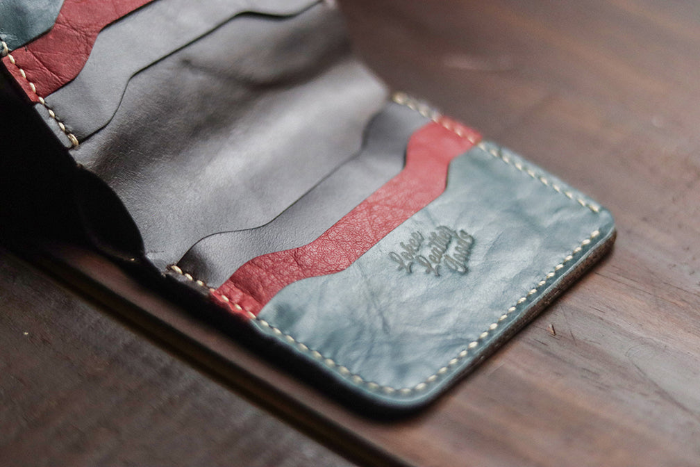 "TRIDENT" RED, DEEP BLUE & WALNUT.