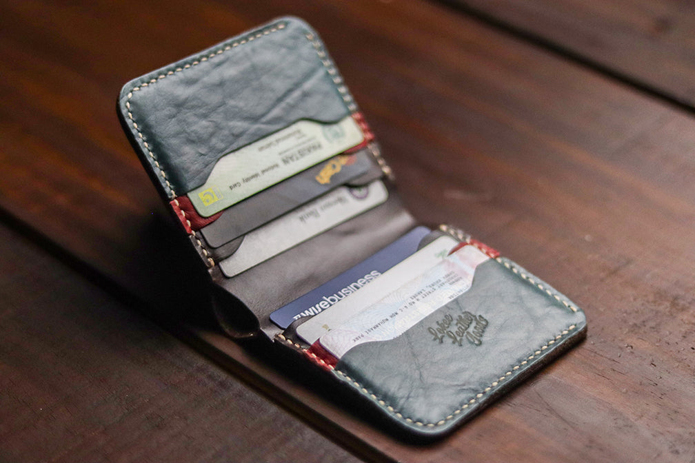 "TRIDENT" RED, DEEP BLUE & WALNUT.