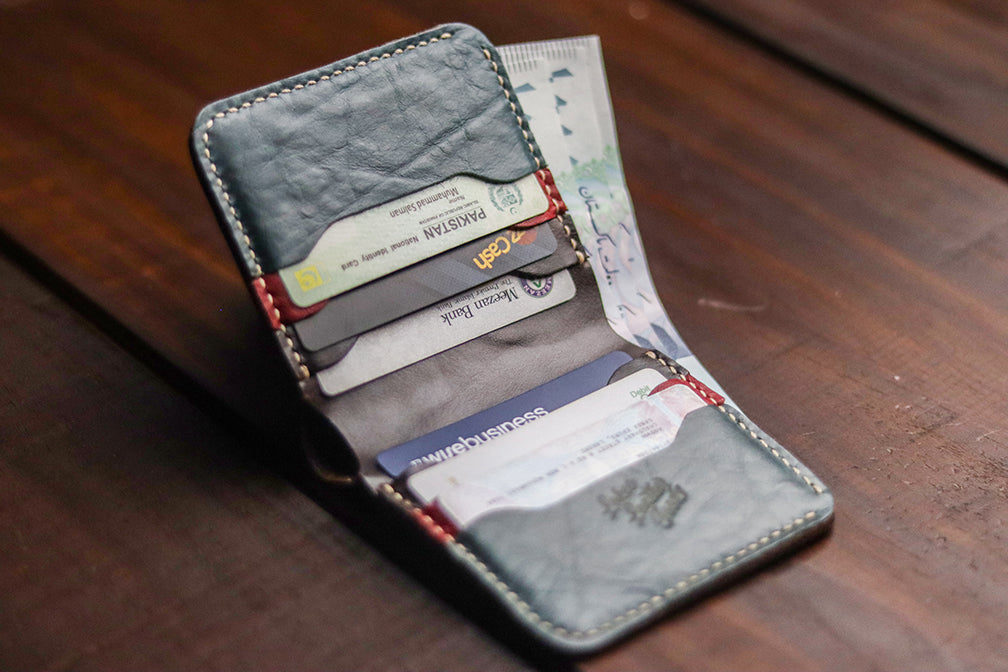 "TRIDENT" RED, DEEP BLUE & WALNUT.