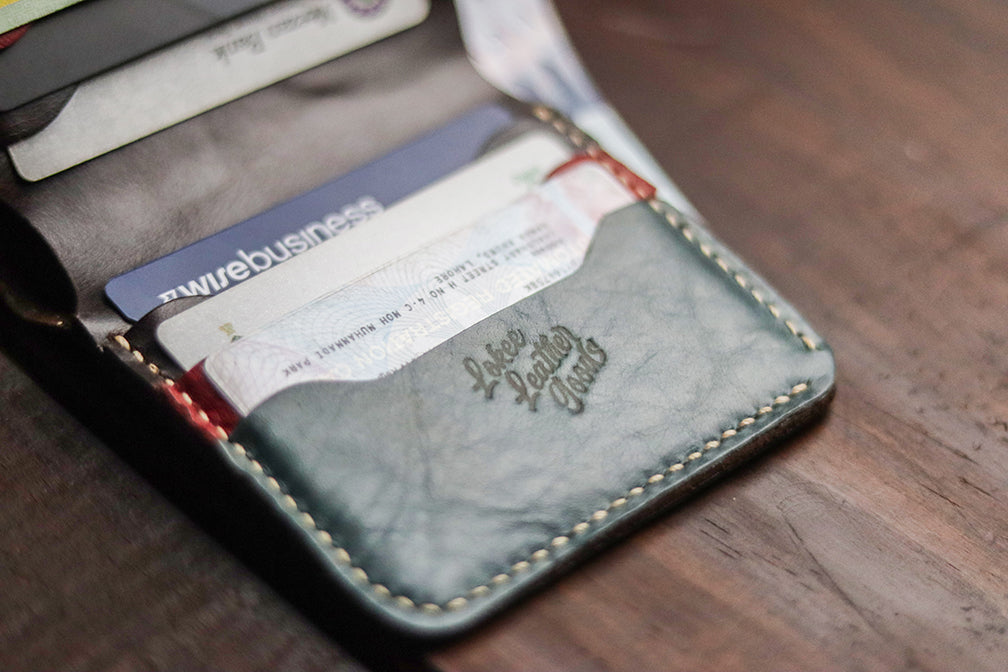 "TRIDENT" RED, DEEP BLUE & WALNUT.