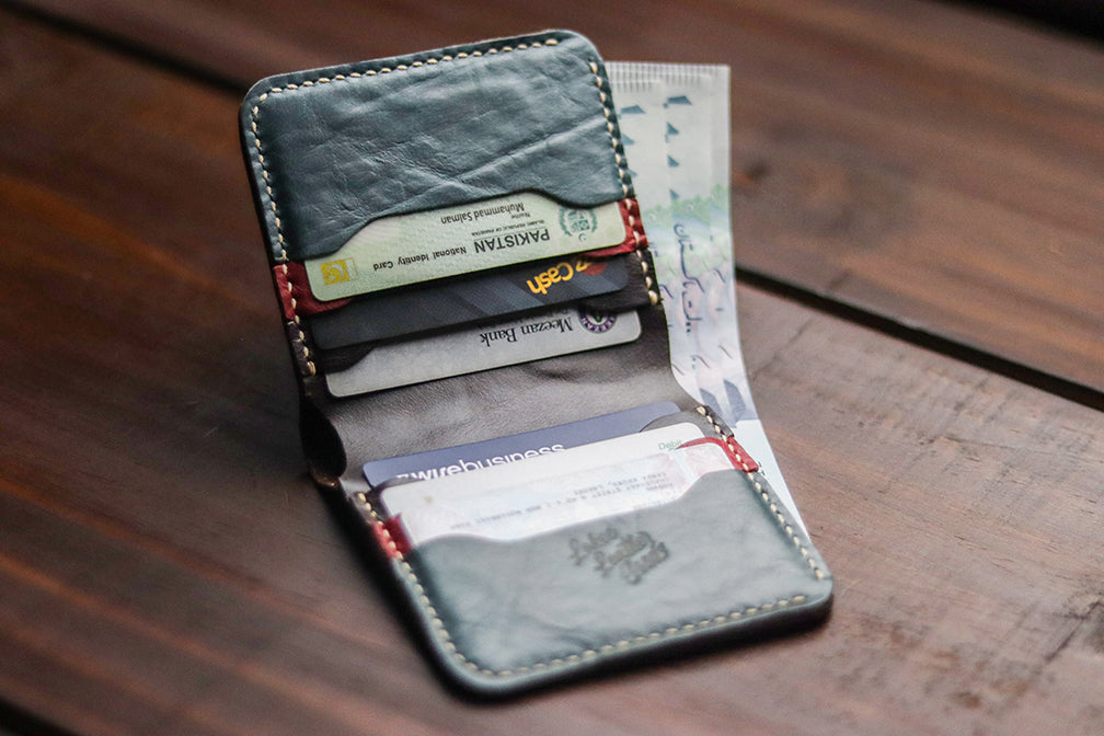 "TRIDENT" RED, DEEP BLUE & WALNUT.