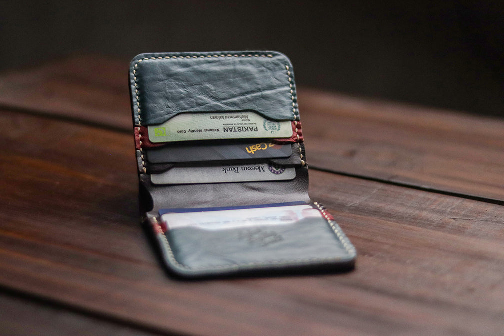 "TRIDENT" RED, DEEP BLUE & WALNUT.