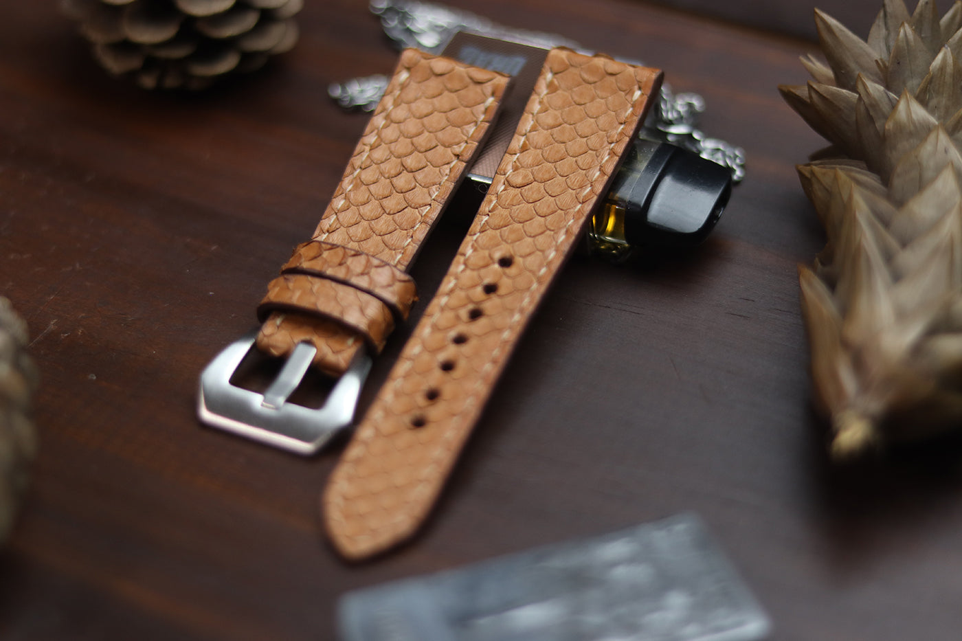 ALMOND BROWN SNAKE SKIN FULL STITCHED