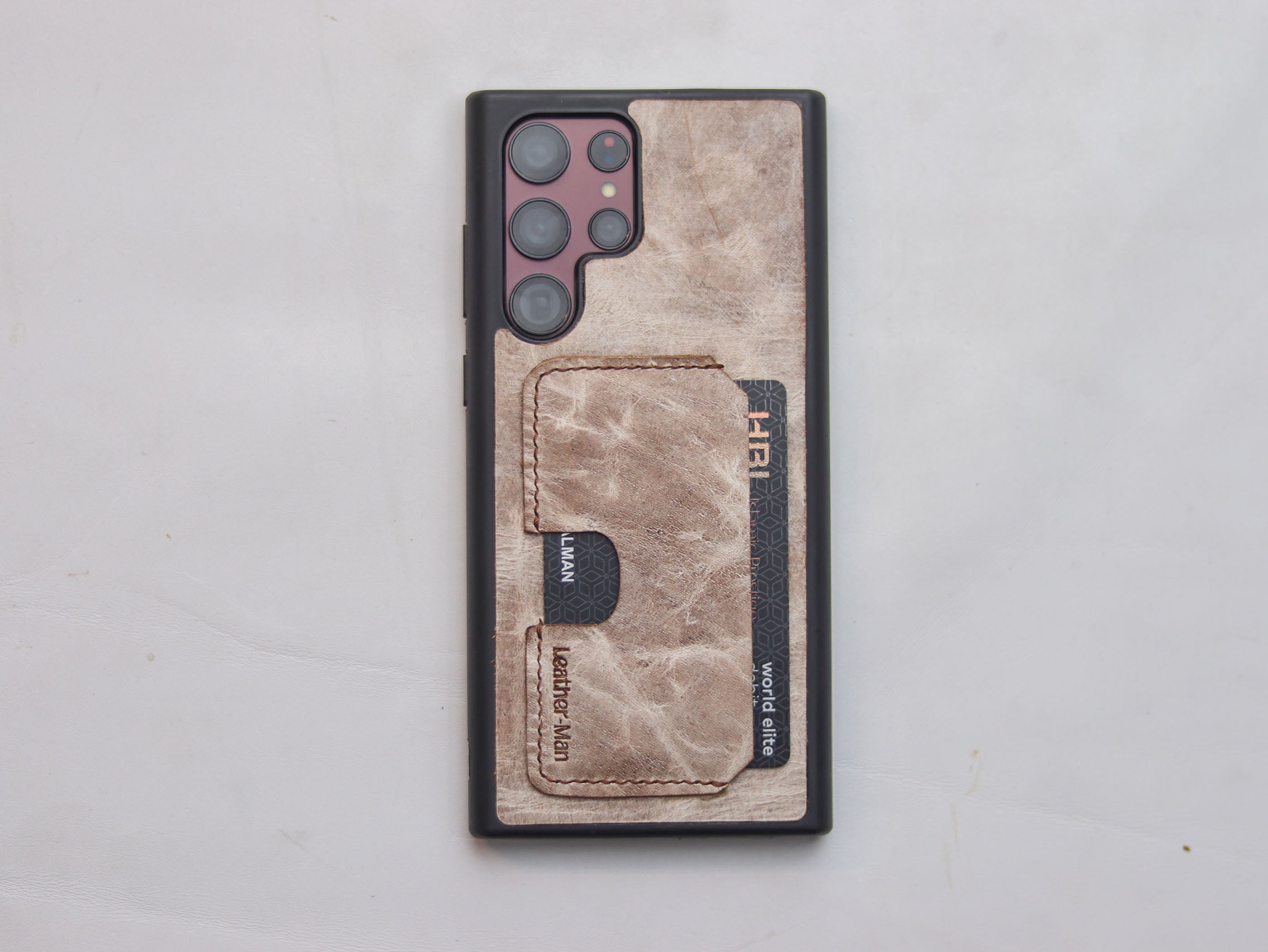 MARBLE BROWN LEATHER WALLET PHONE CASE