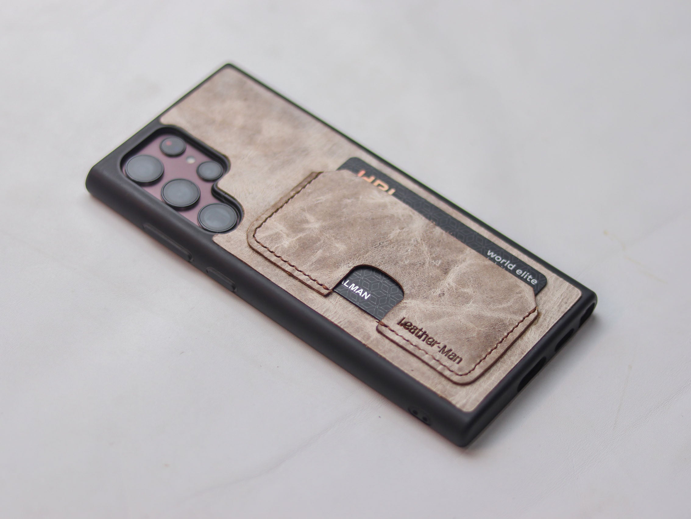 MARBLE BROWN LEATHER WALLET PHONE CASE