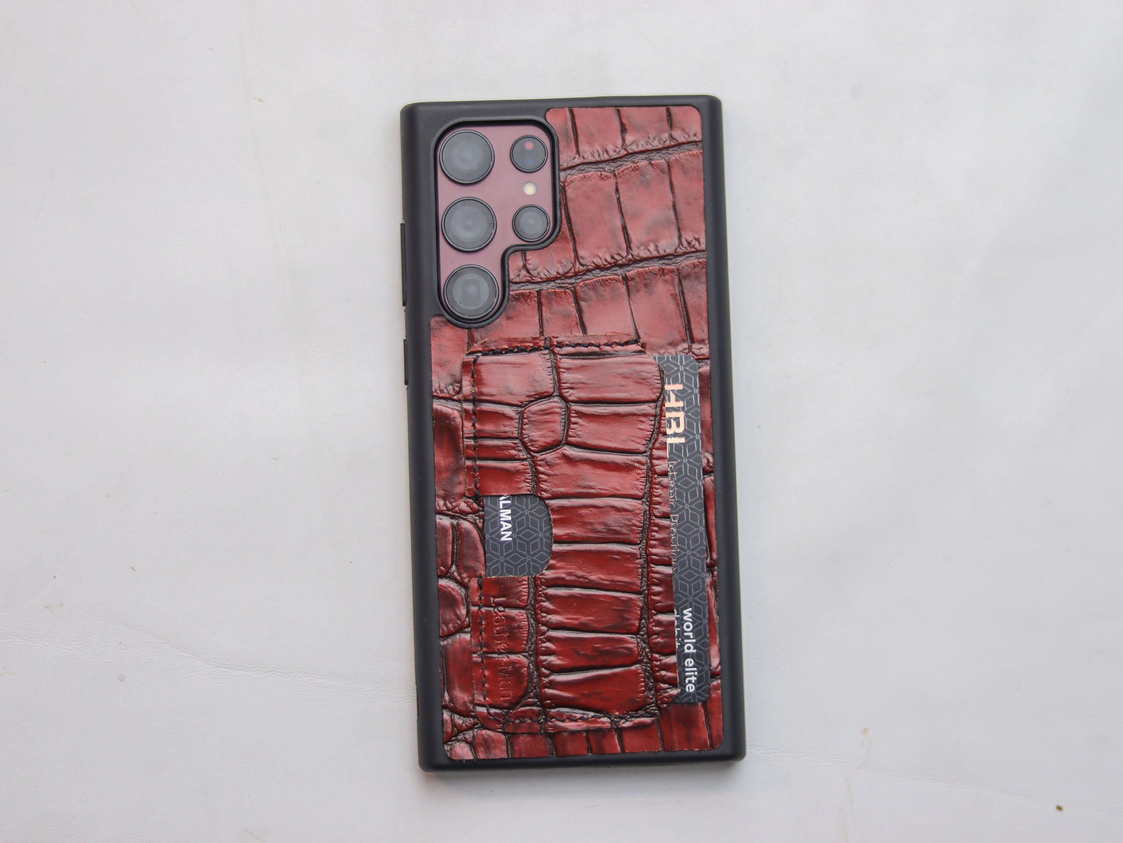 BURGUNDY CROCO (LARGE SCALE) LEATHER WALLET PHONE CASE