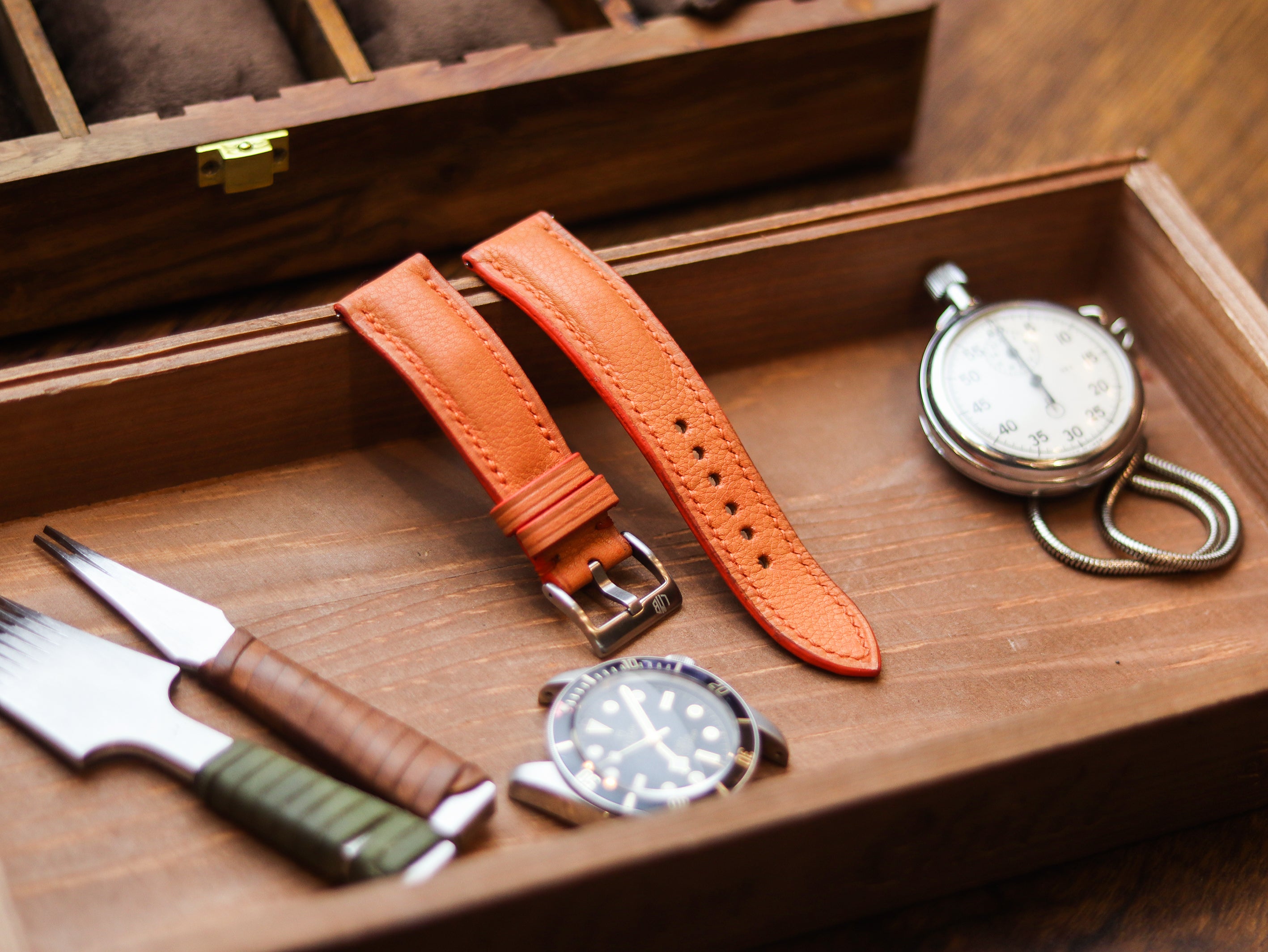 SALAMENDER ORANGE CALF LEATHER WATCH STRAPS - PADDED