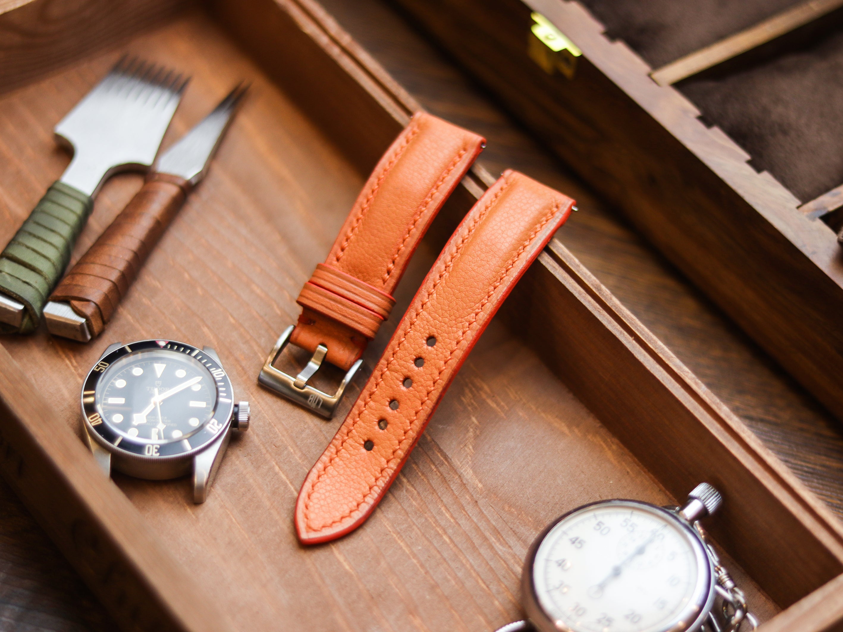 SALAMENDER ORANGE CALF LEATHER WATCH STRAPS - PADDED