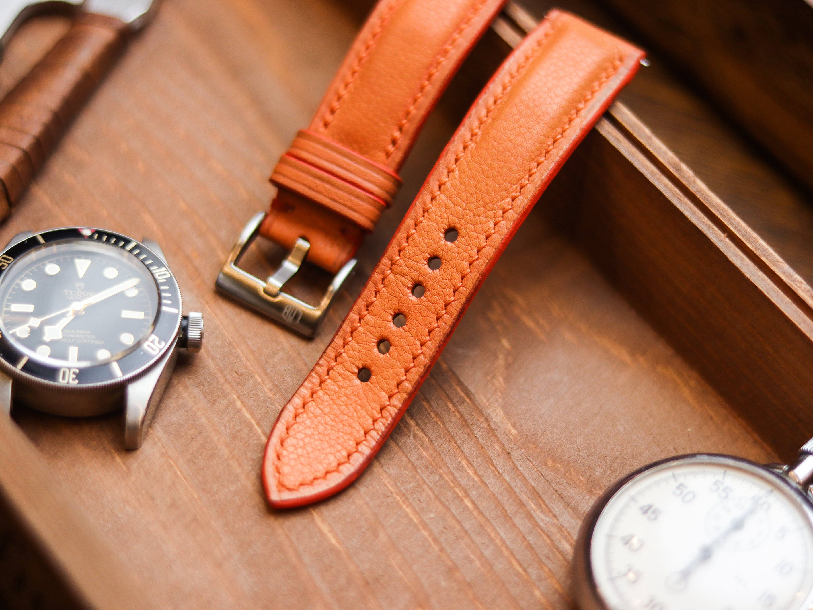 SALAMENDER ORANGE CALF LEATHER WATCH STRAPS - PADDED