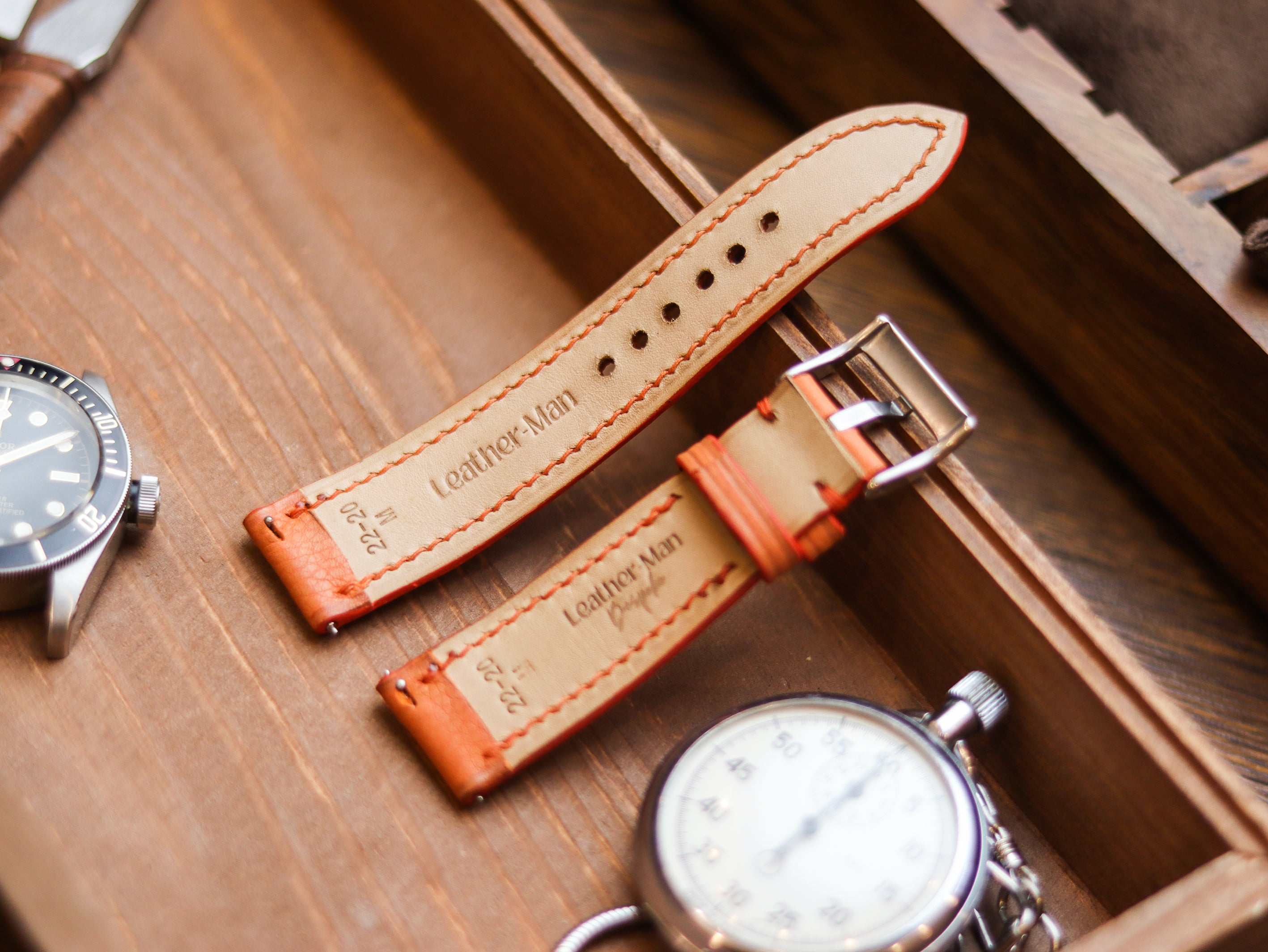 SALAMENDER ORANGE CALF LEATHER WATCH STRAPS - PADDED