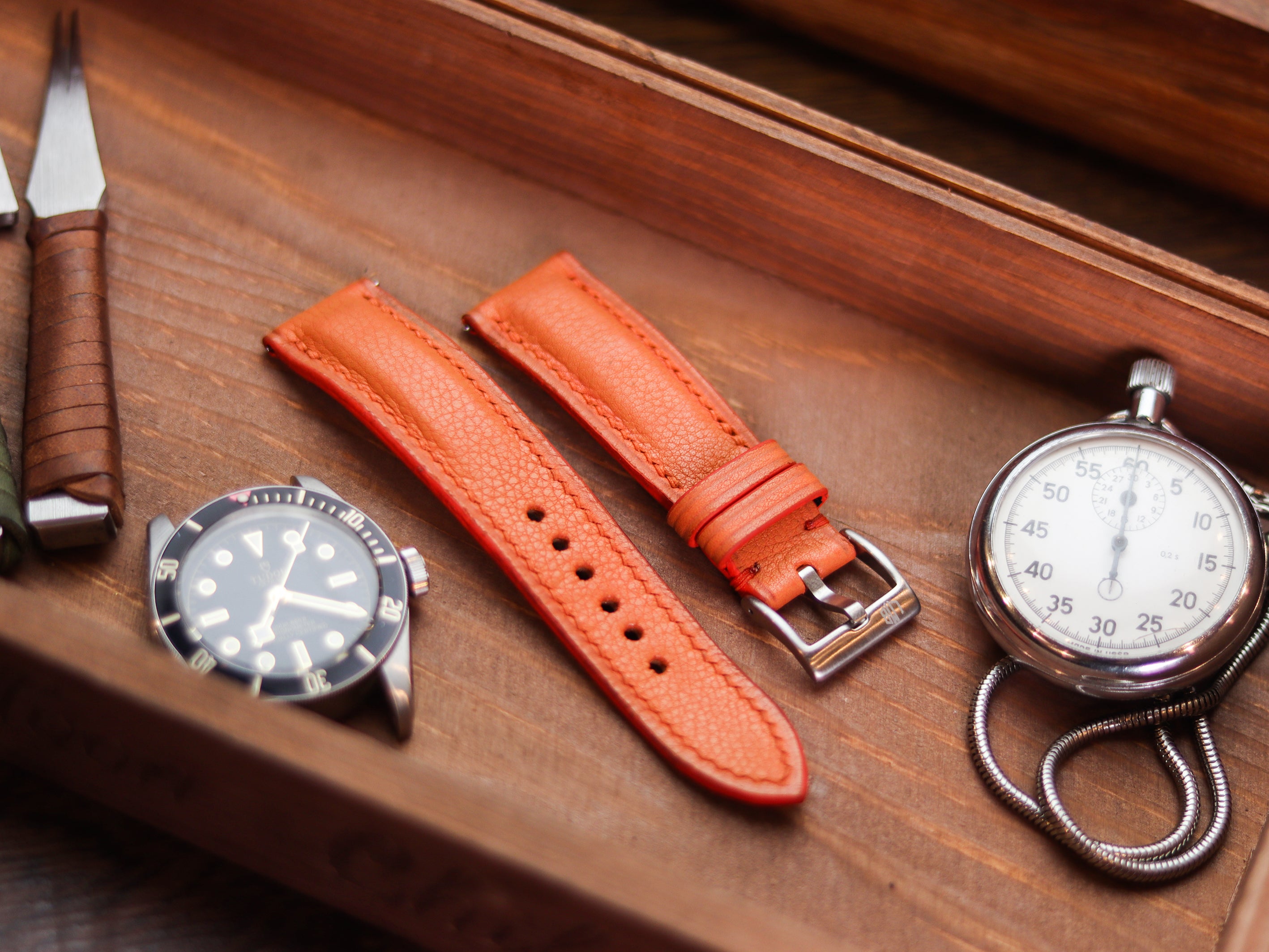 SALAMENDER ORANGE CALF LEATHER WATCH STRAPS - PADDED