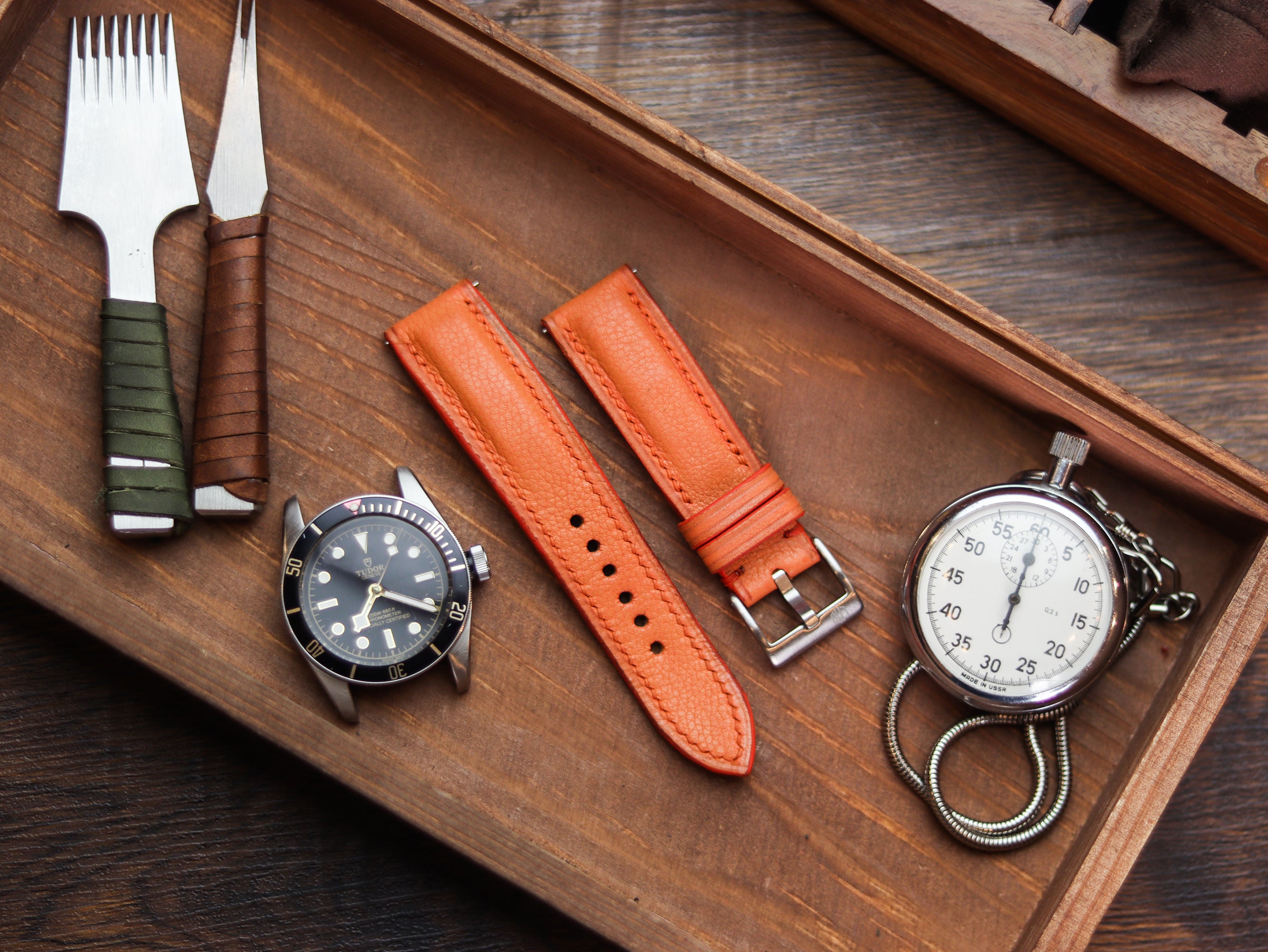 SALAMENDER ORANGE CALF LEATHER WATCH STRAPS - PADDED