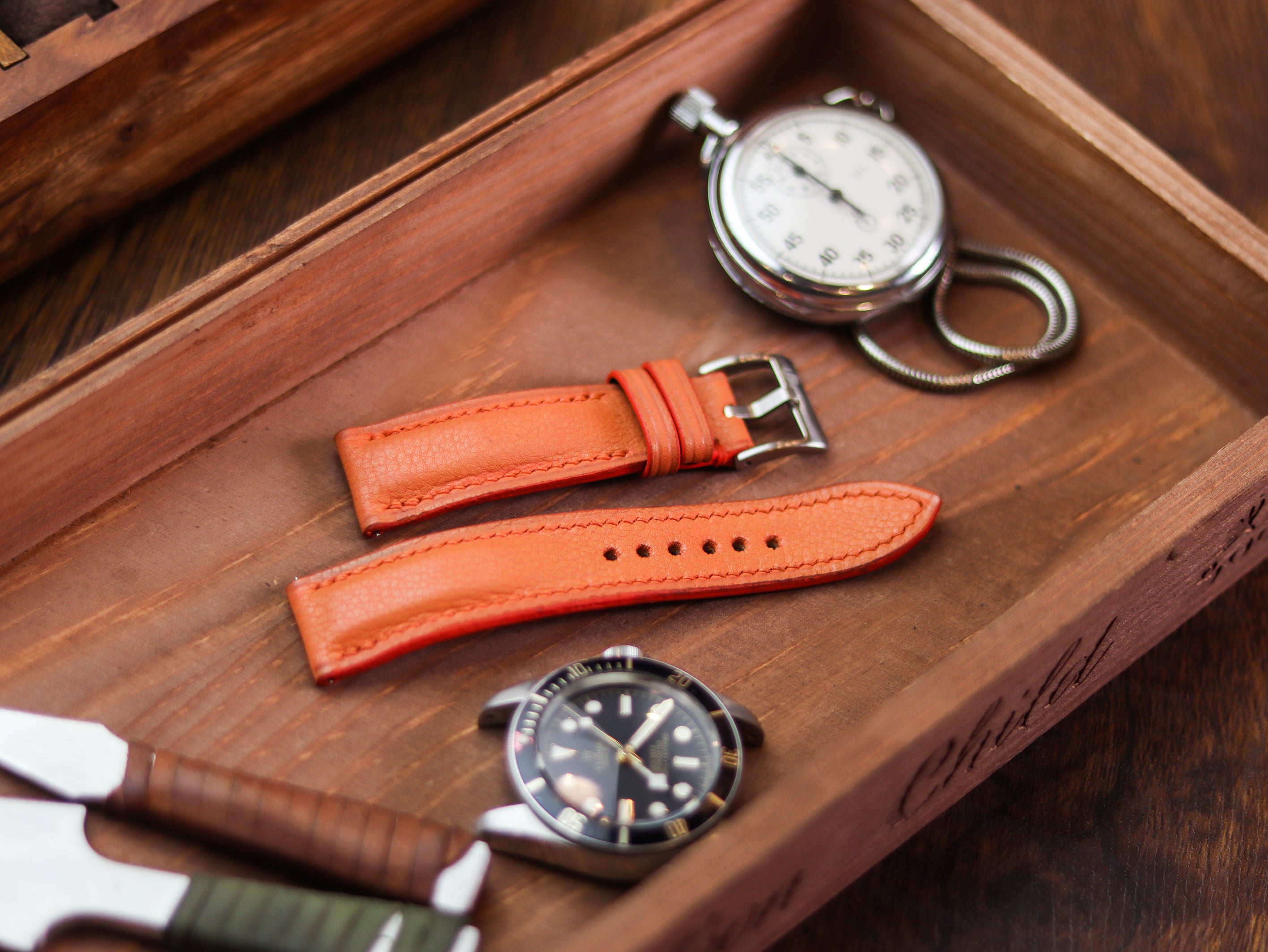 SALAMENDER ORANGE CALF LEATHER WATCH STRAPS - PADDED