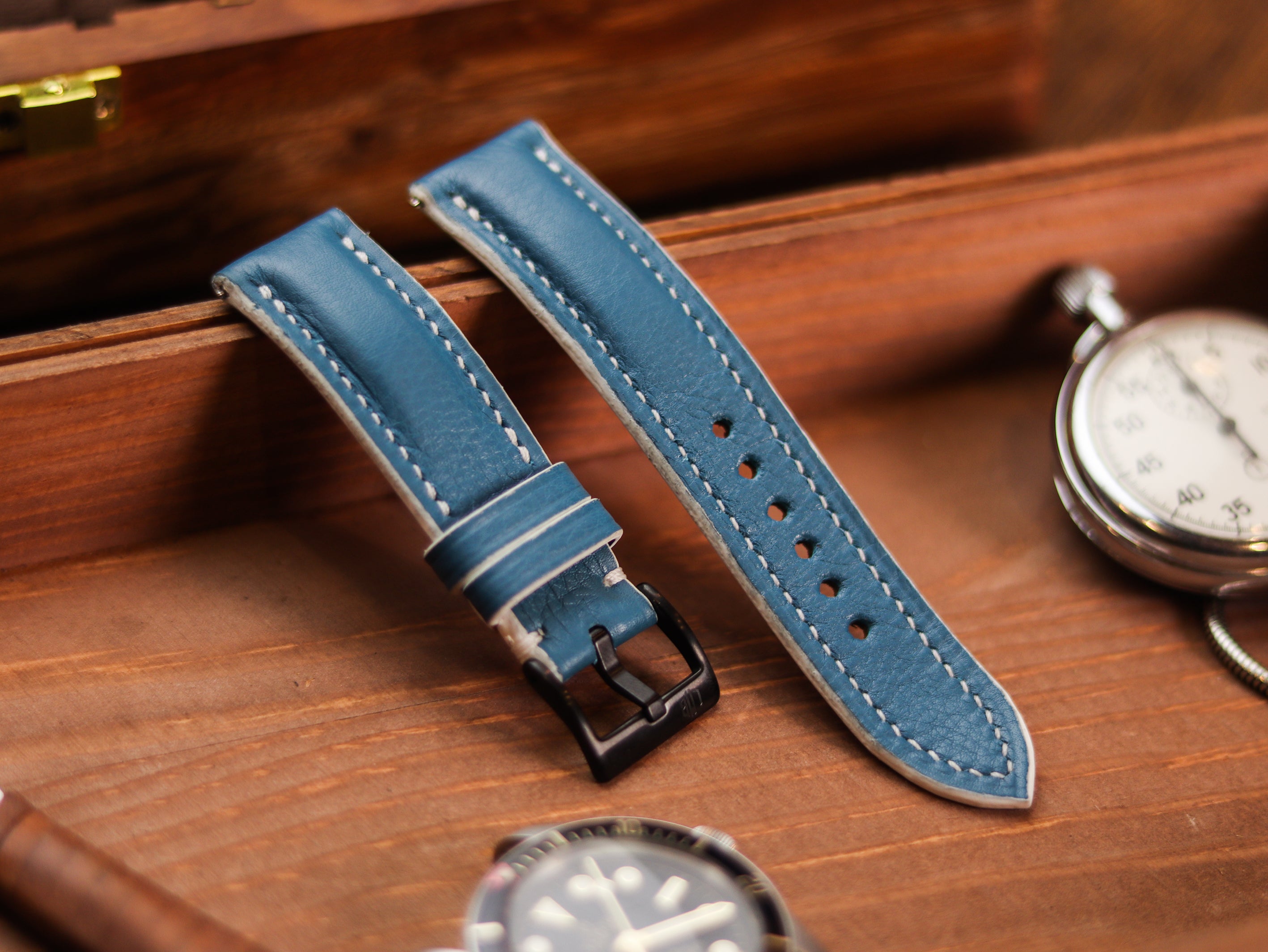 COBALT BLUE CALF LEATHER WATCH STRAPS - PADDED
