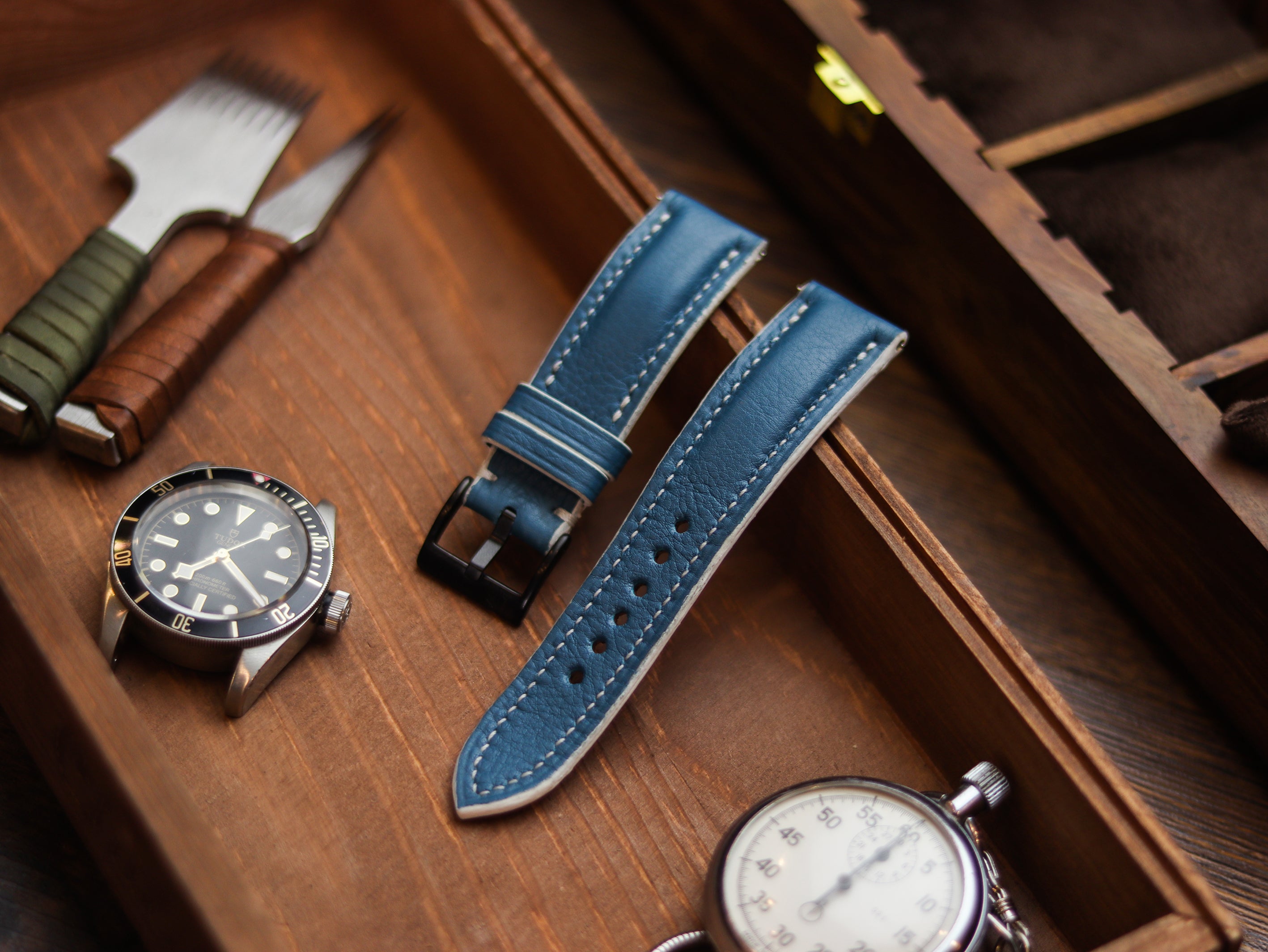 COBALT BLUE CALF LEATHER WATCH STRAPS - PADDED