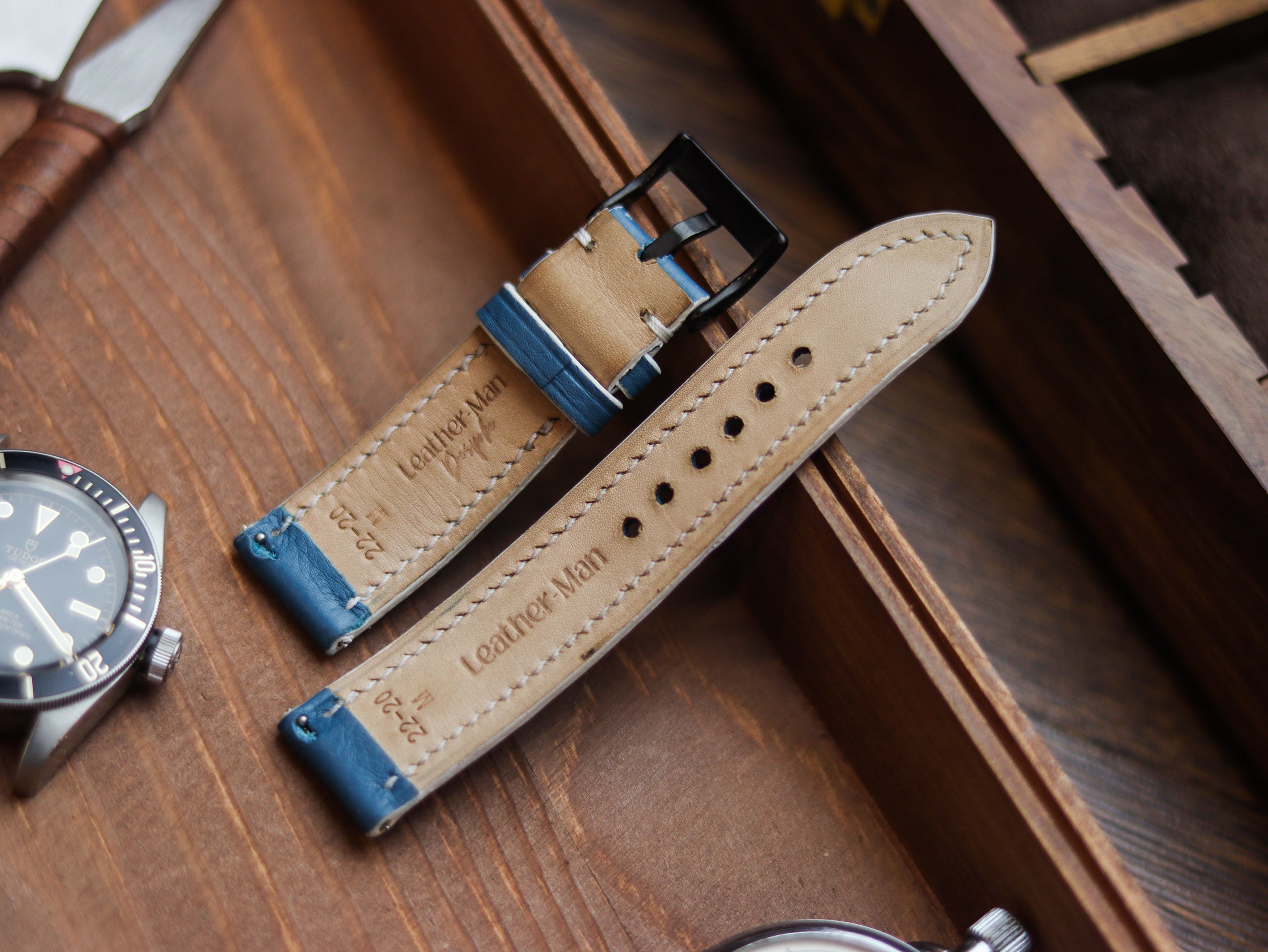 COBALT BLUE CALF LEATHER WATCH STRAPS - PADDED