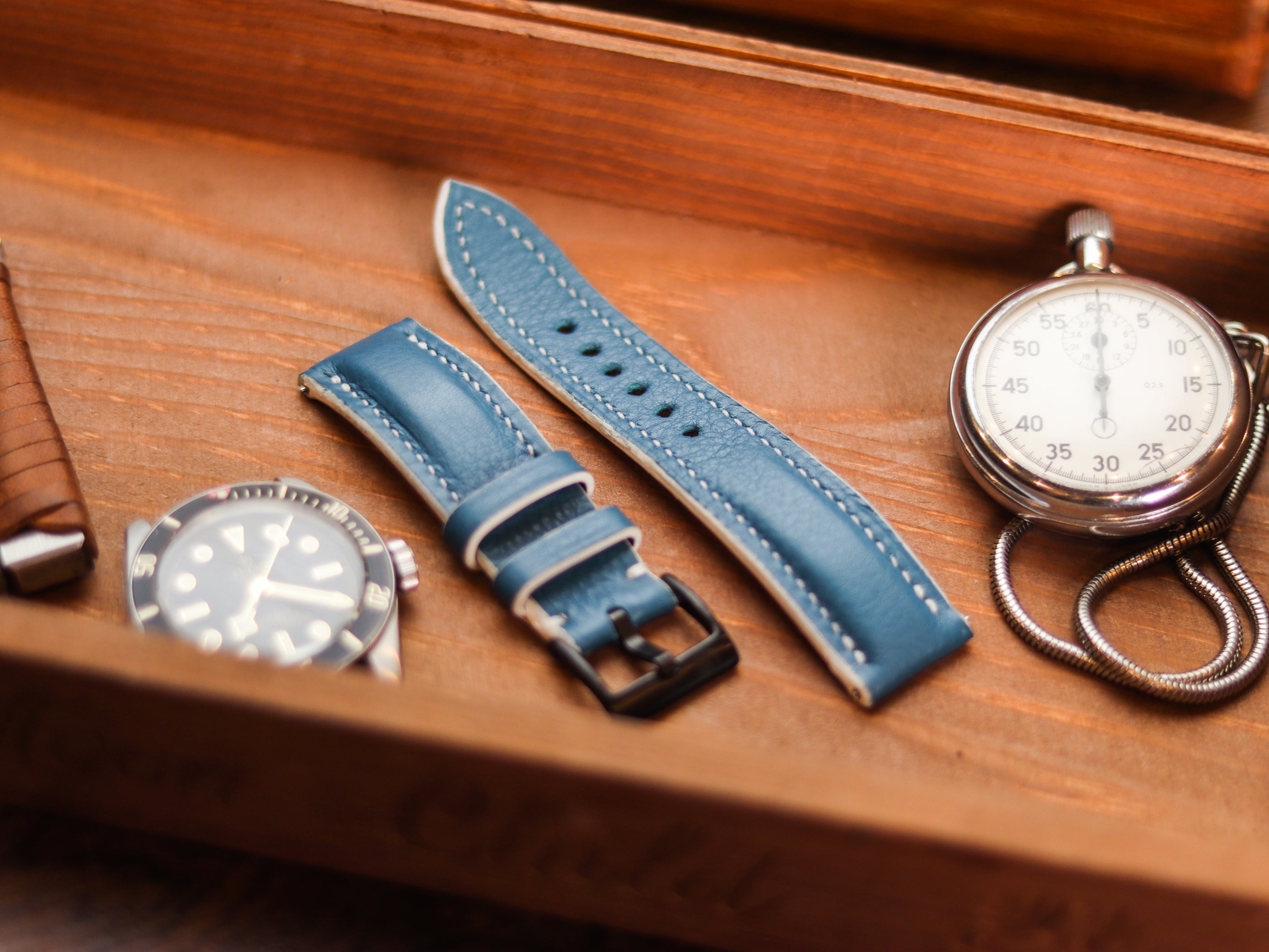 COBALT BLUE CALF LEATHER WATCH STRAPS - PADDED