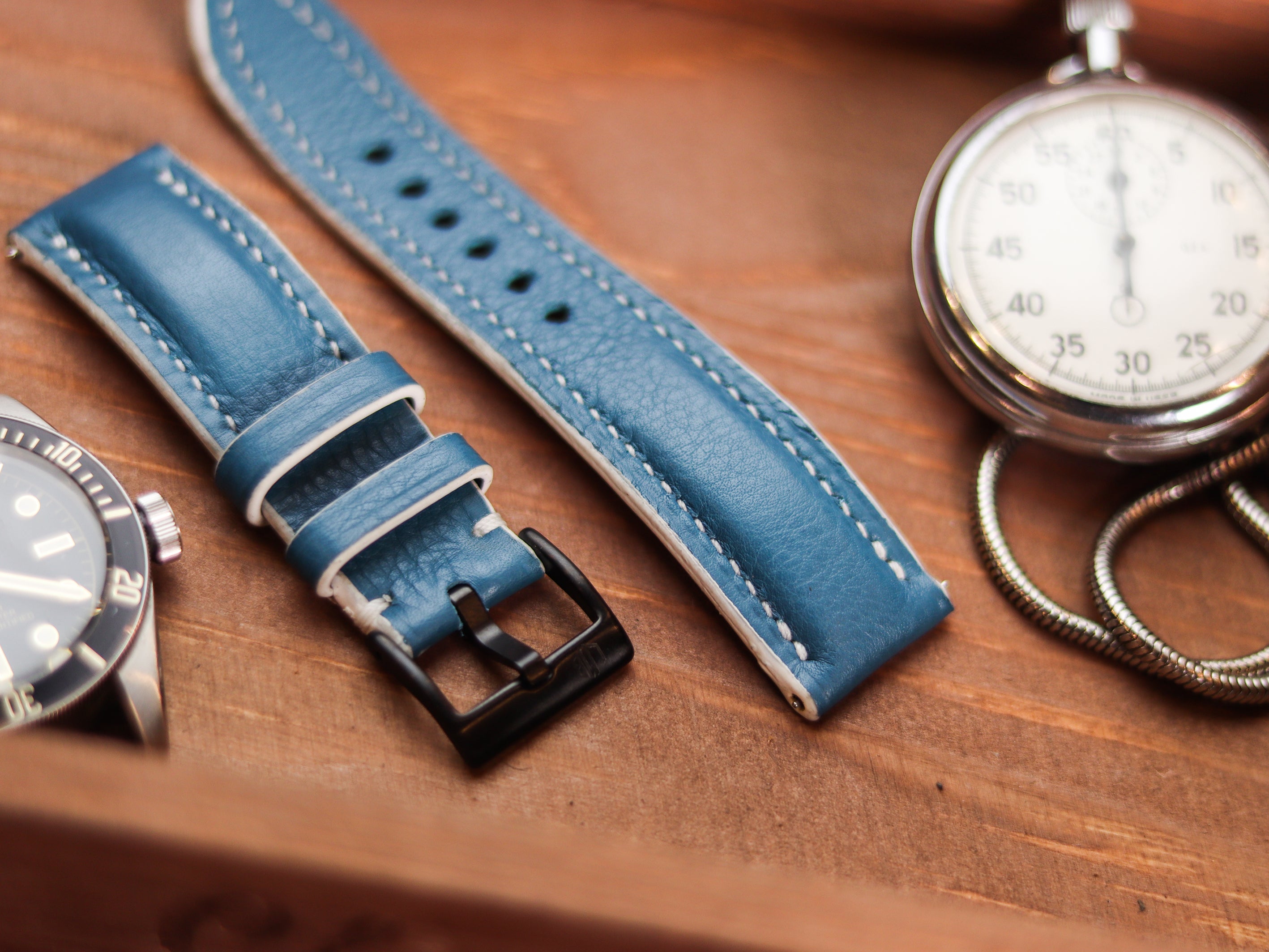 COBALT BLUE CALF LEATHER WATCH STRAPS - PADDED