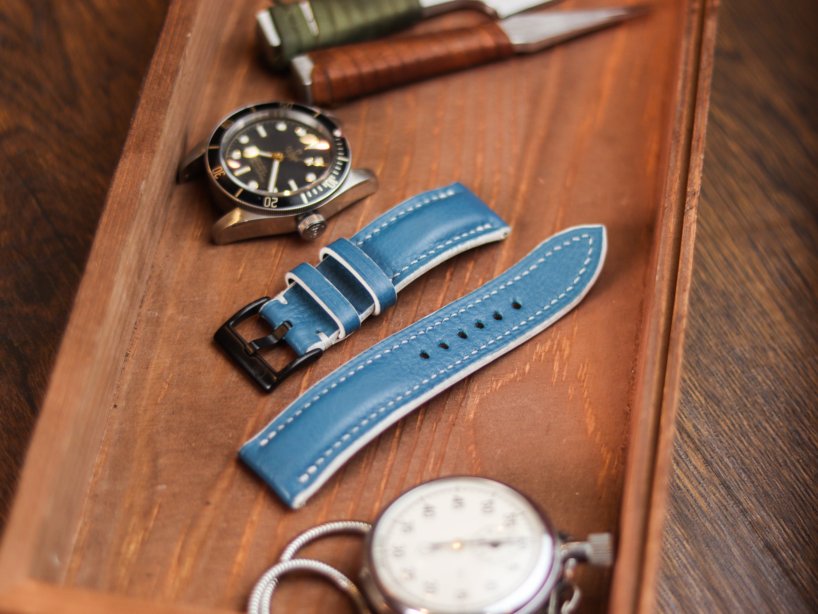 COBALT BLUE CALF LEATHER WATCH STRAPS - PADDED