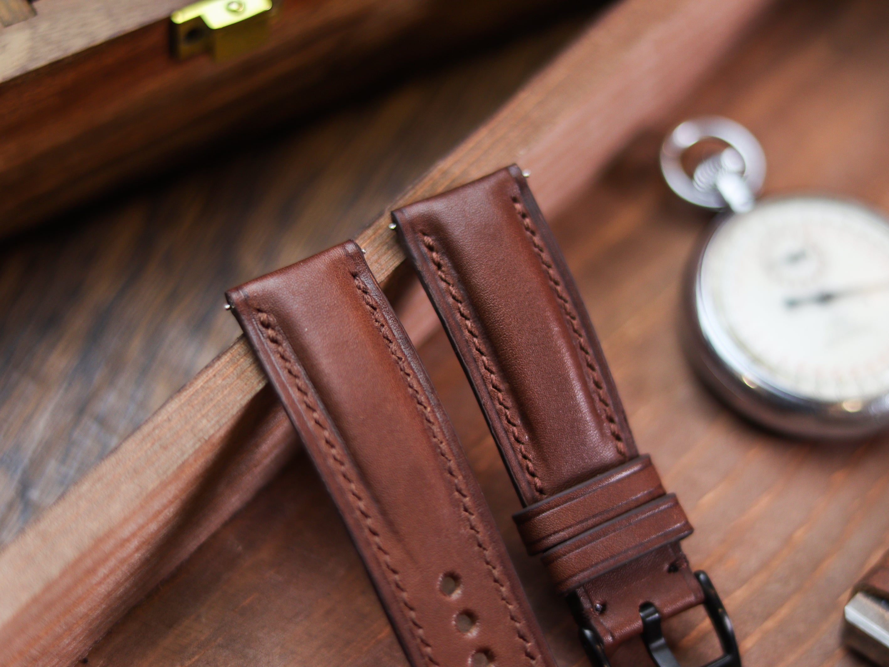 CHESTNUT BROWN CALF LEATHER WATCH STRAPS - PADDED