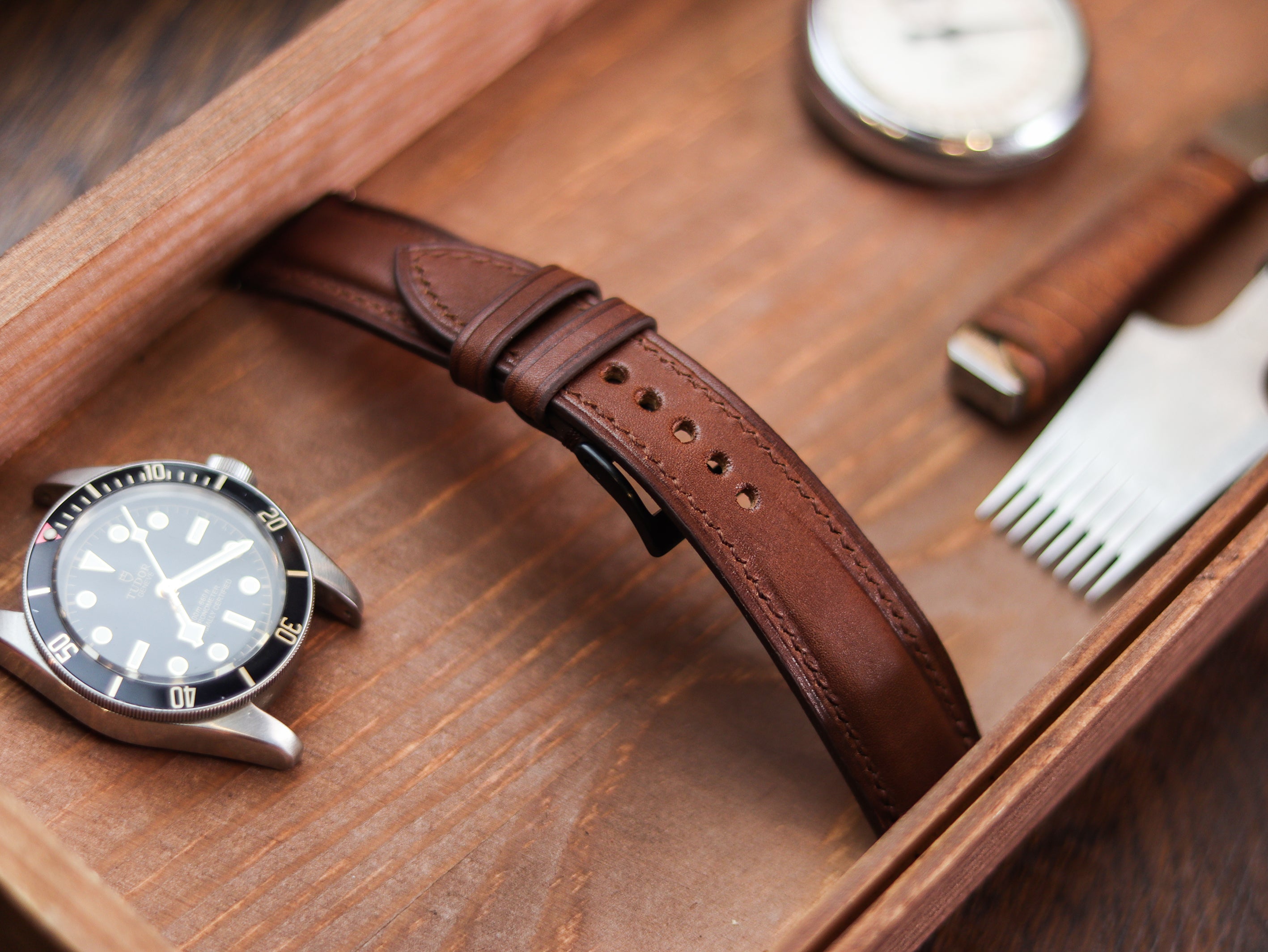 CHESTNUT BROWN CALF LEATHER WATCH STRAPS - PADDED