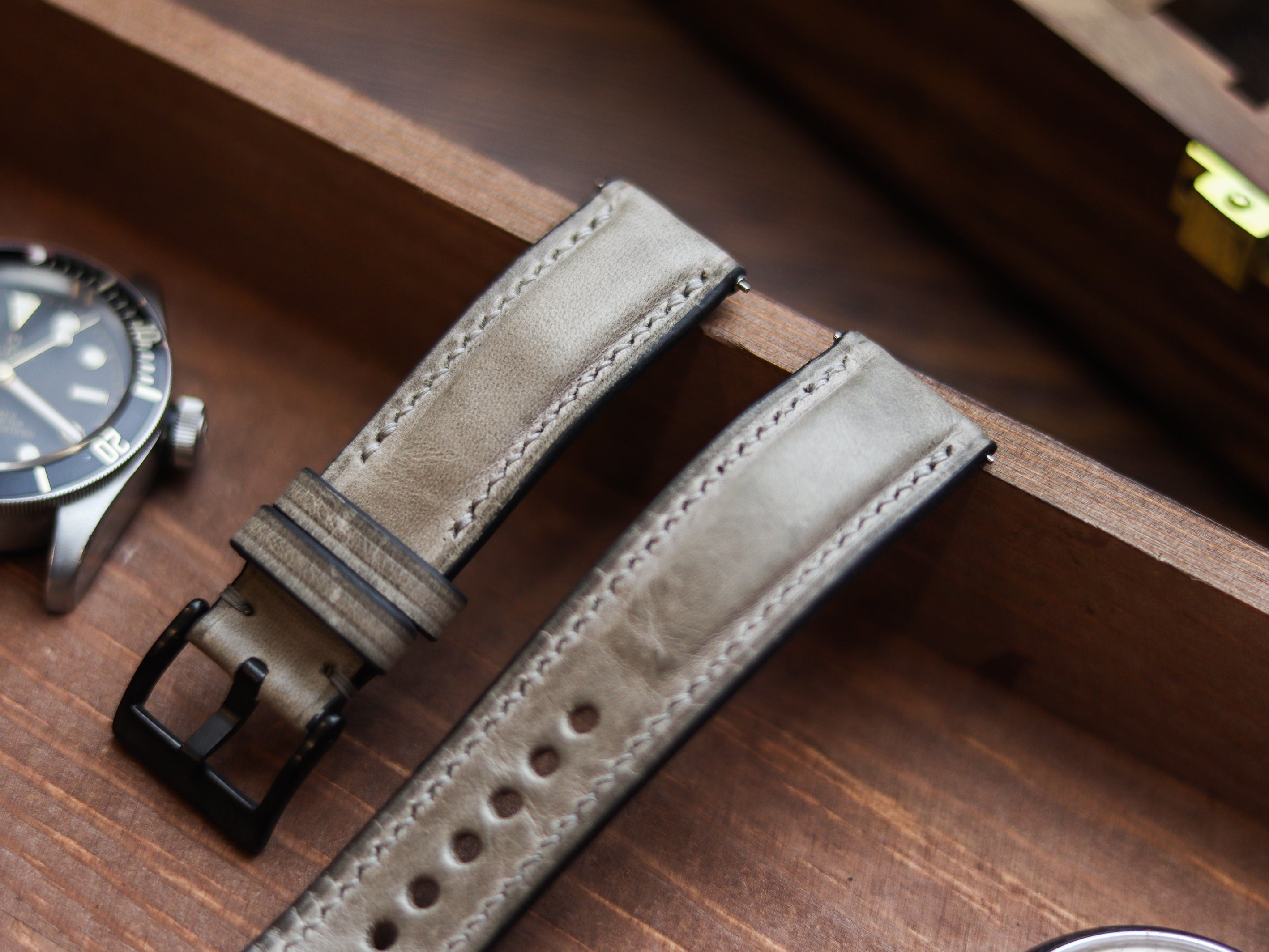 PLATINUM GRAY CALF LEATHER WATCH STRAPS - PADDED