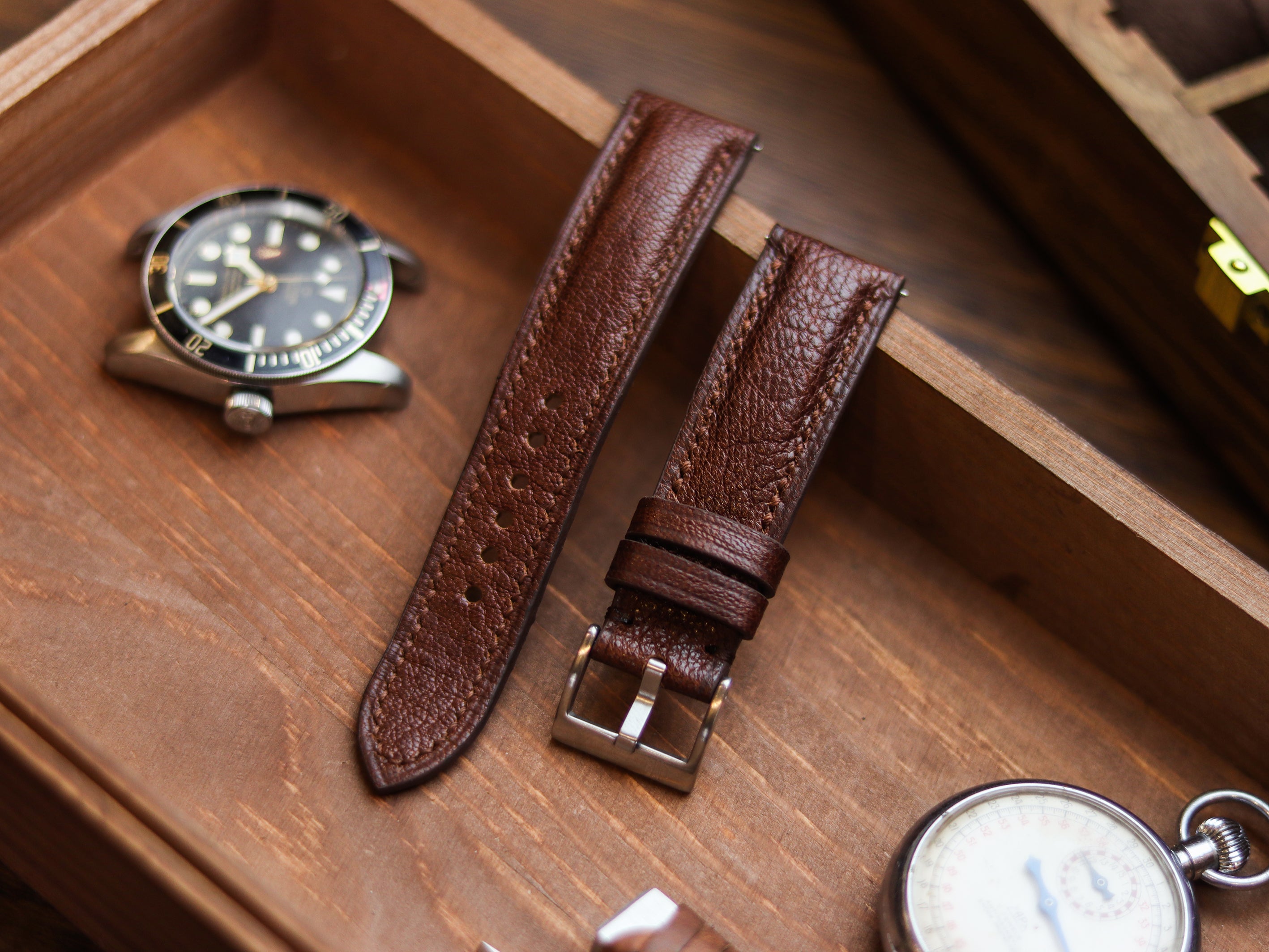 PECAN BROWN CALF LEATHER WATCH STRAPS - PADDED