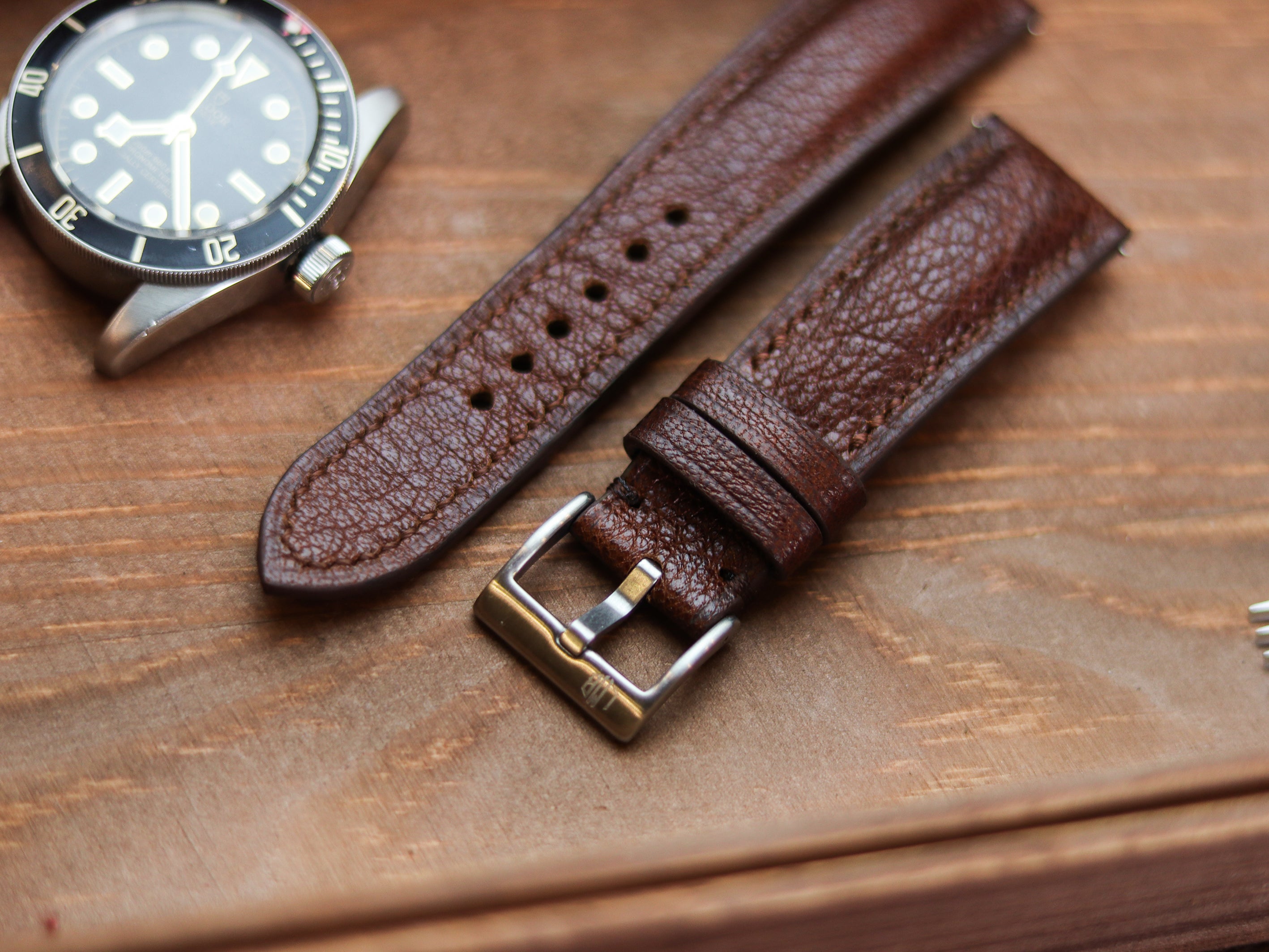 PECAN BROWN CALF LEATHER WATCH STRAPS - PADDED