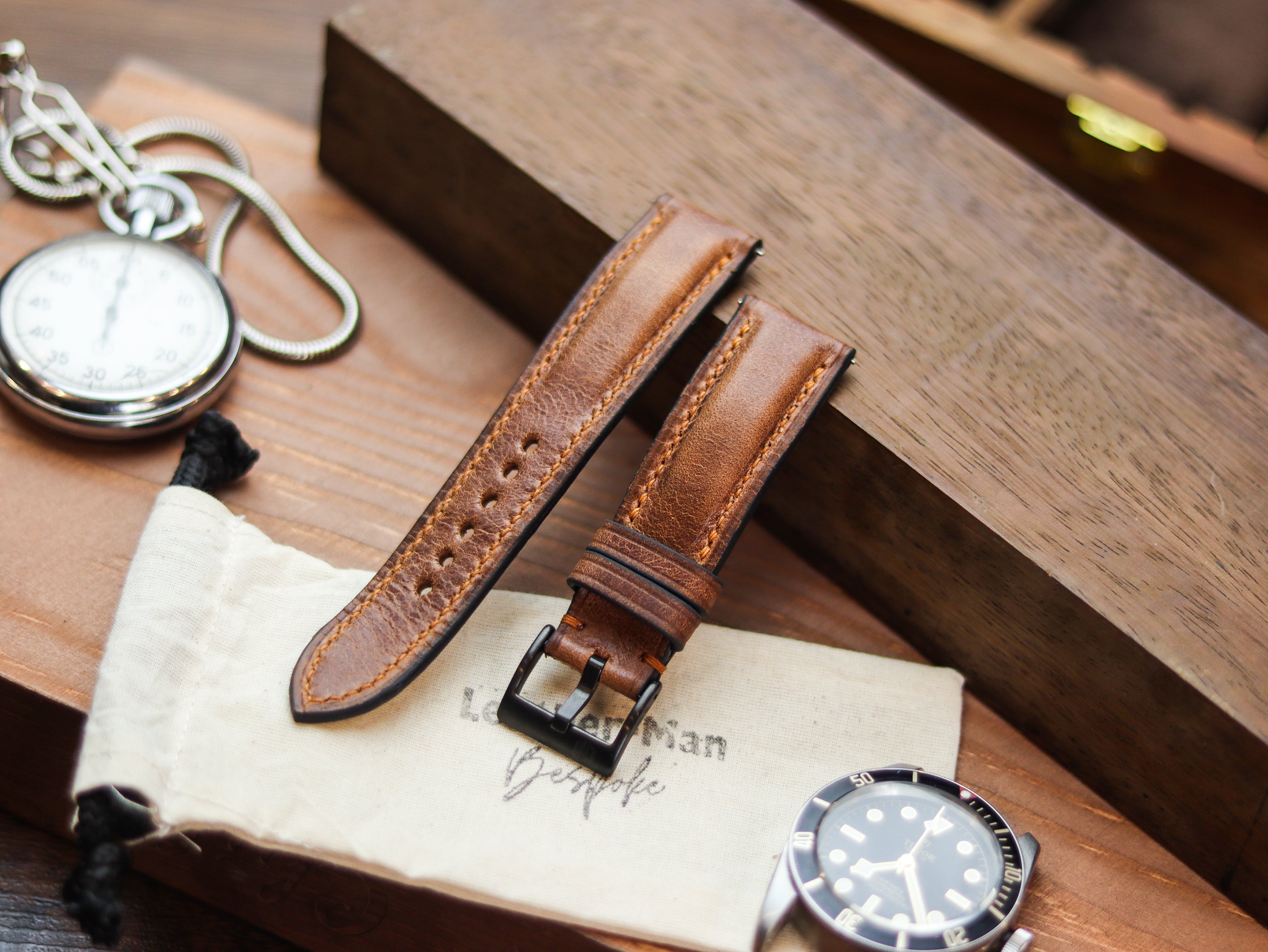 RUSTY BROWN CALF LEATHER WATCH STRAPS - PADDED