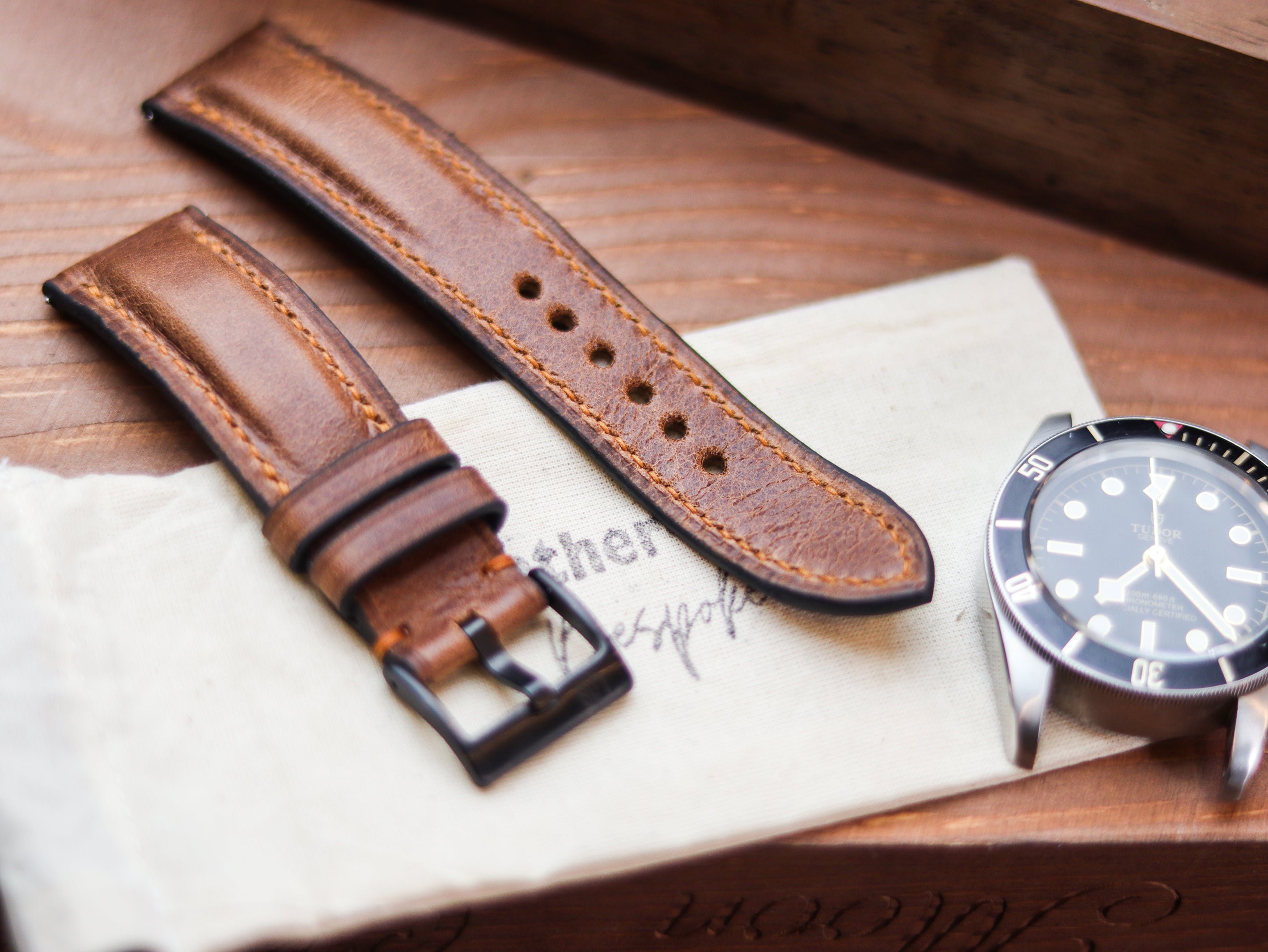 RUSTY BROWN CALF LEATHER WATCH STRAPS - PADDED