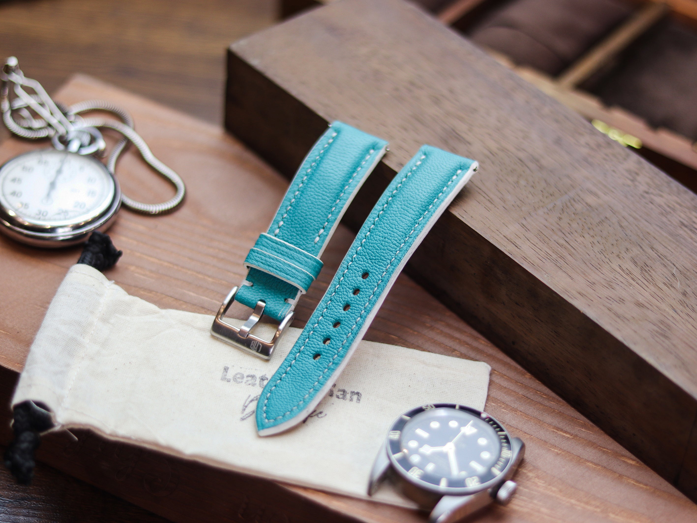 TIFFANY BLUE CALF LEATHER WATCH STRAPS - PADDED
