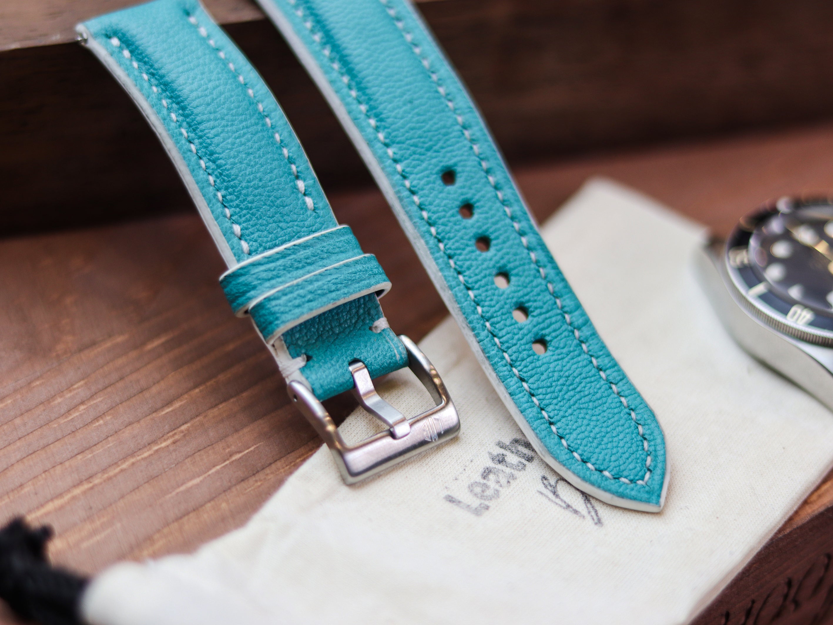 TIFFANY BLUE CALF LEATHER WATCH STRAPS - PADDED
