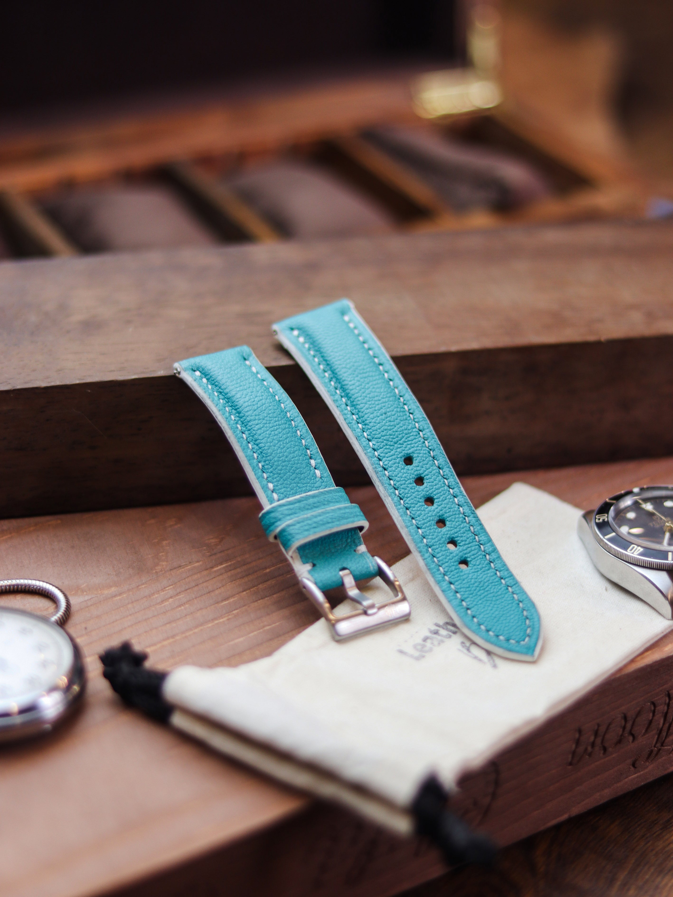 TIFFANY BLUE CALF LEATHER WATCH STRAPS - PADDED