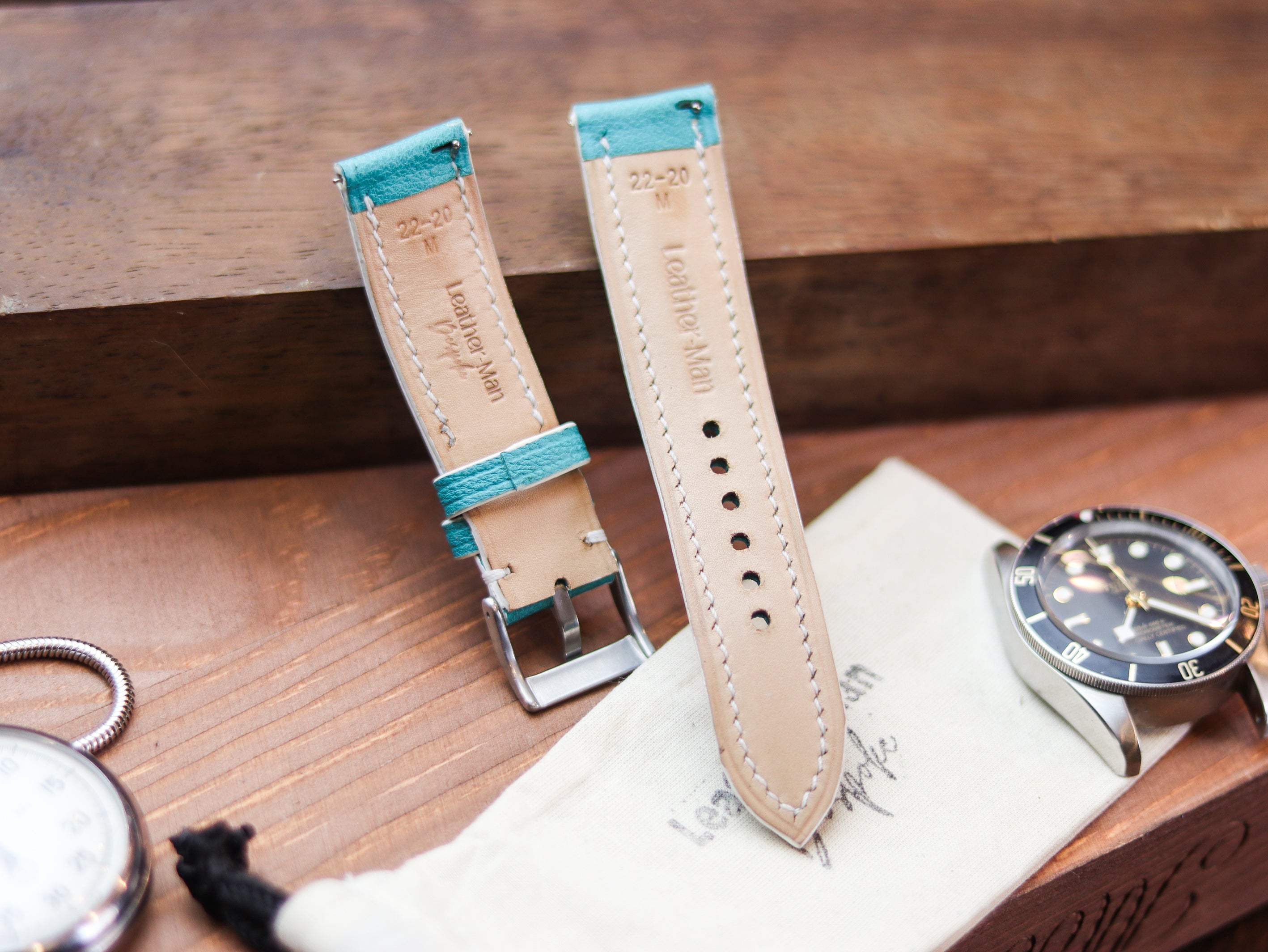 TIFFANY BLUE CALF LEATHER WATCH STRAPS - PADDED