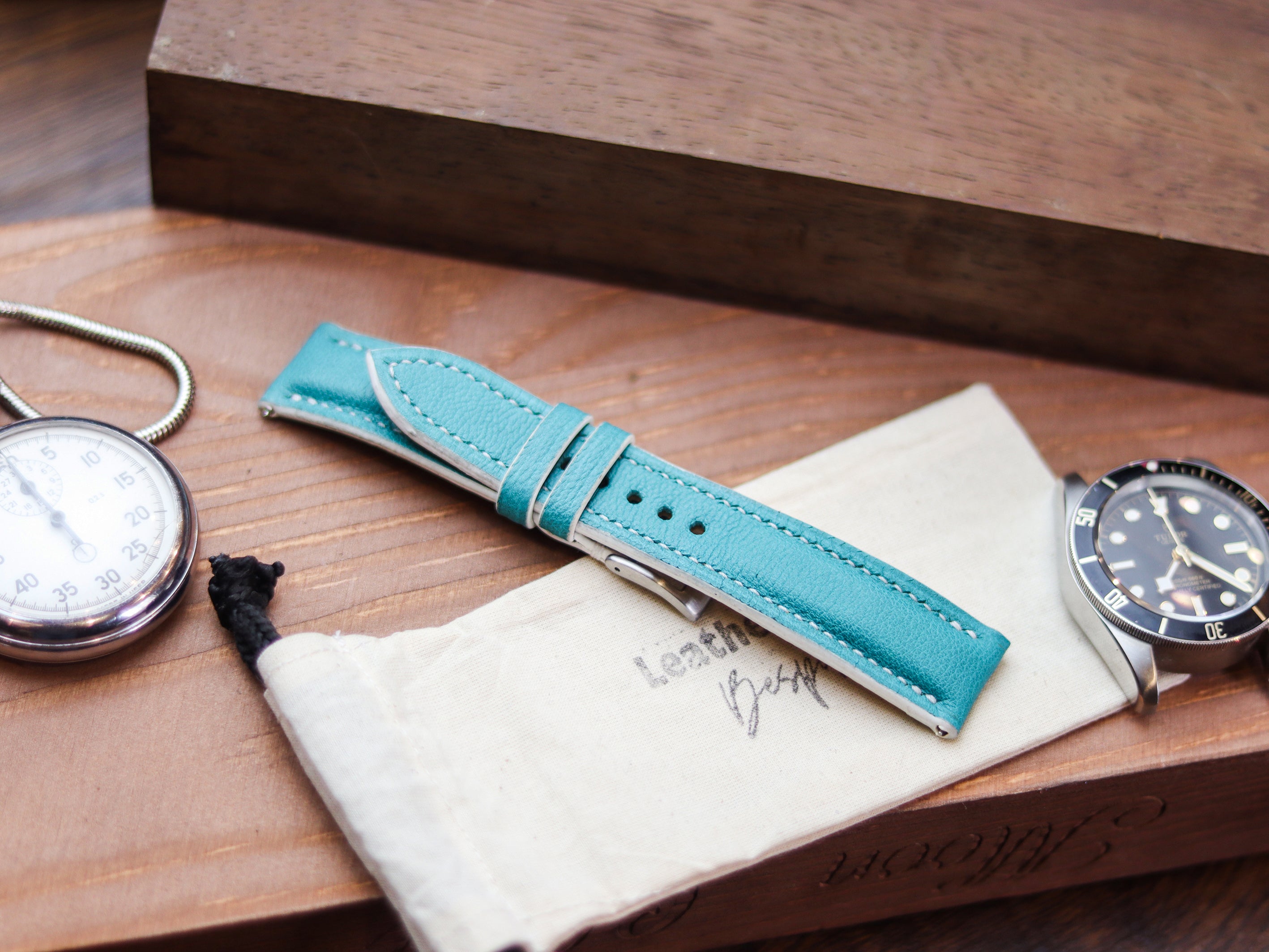 TIFFANY BLUE CALF LEATHER WATCH STRAPS - PADDED