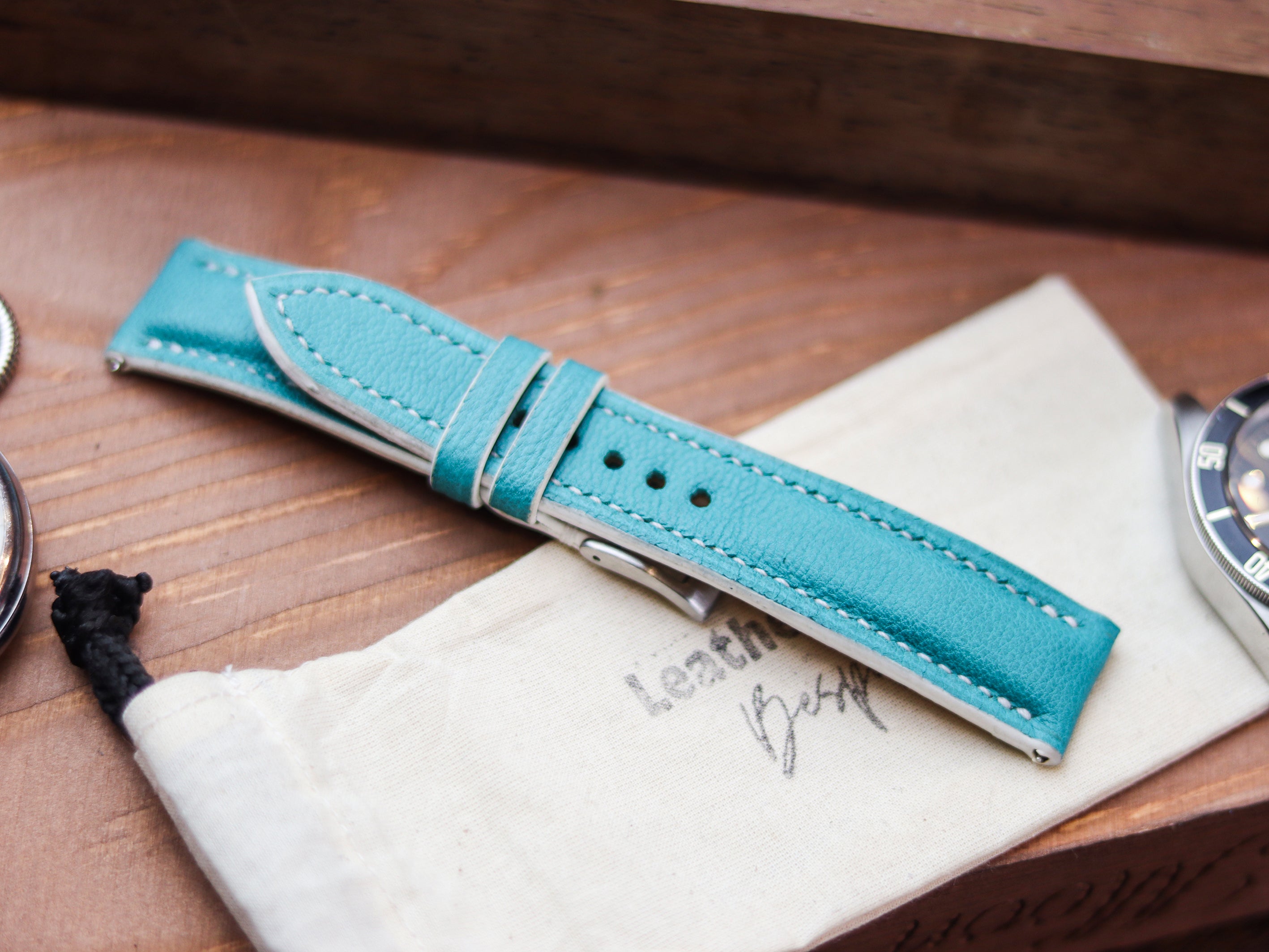 TIFFANY BLUE CALF LEATHER WATCH STRAPS - PADDED