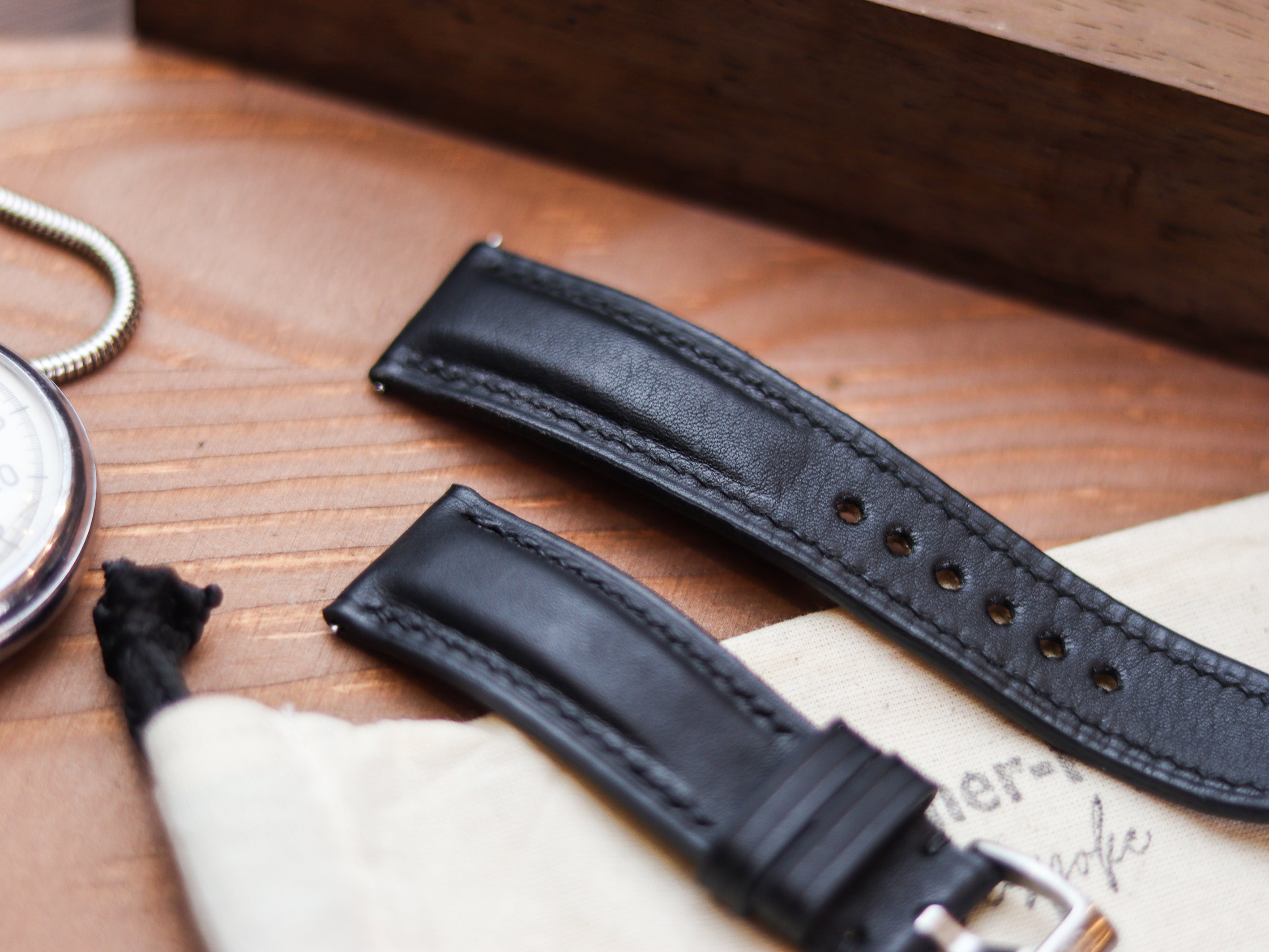 PHANTOM BLACK CALF LEATHER WATCH STRAPS - PADDED