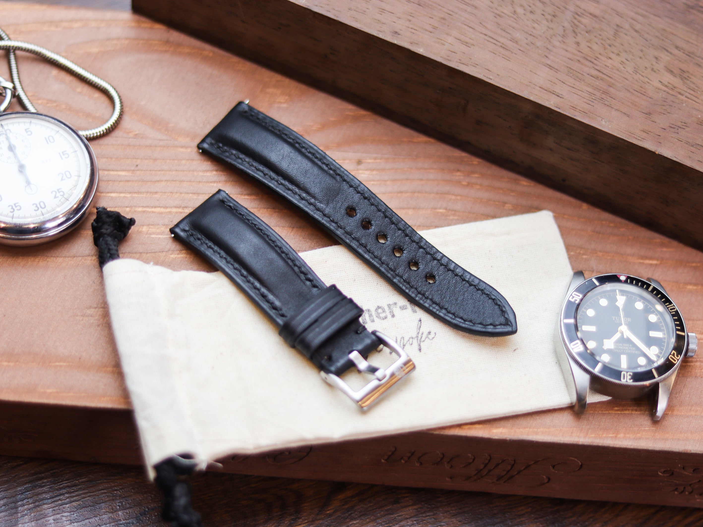 PHANTOM BLACK CALF LEATHER WATCH STRAPS - PADDED