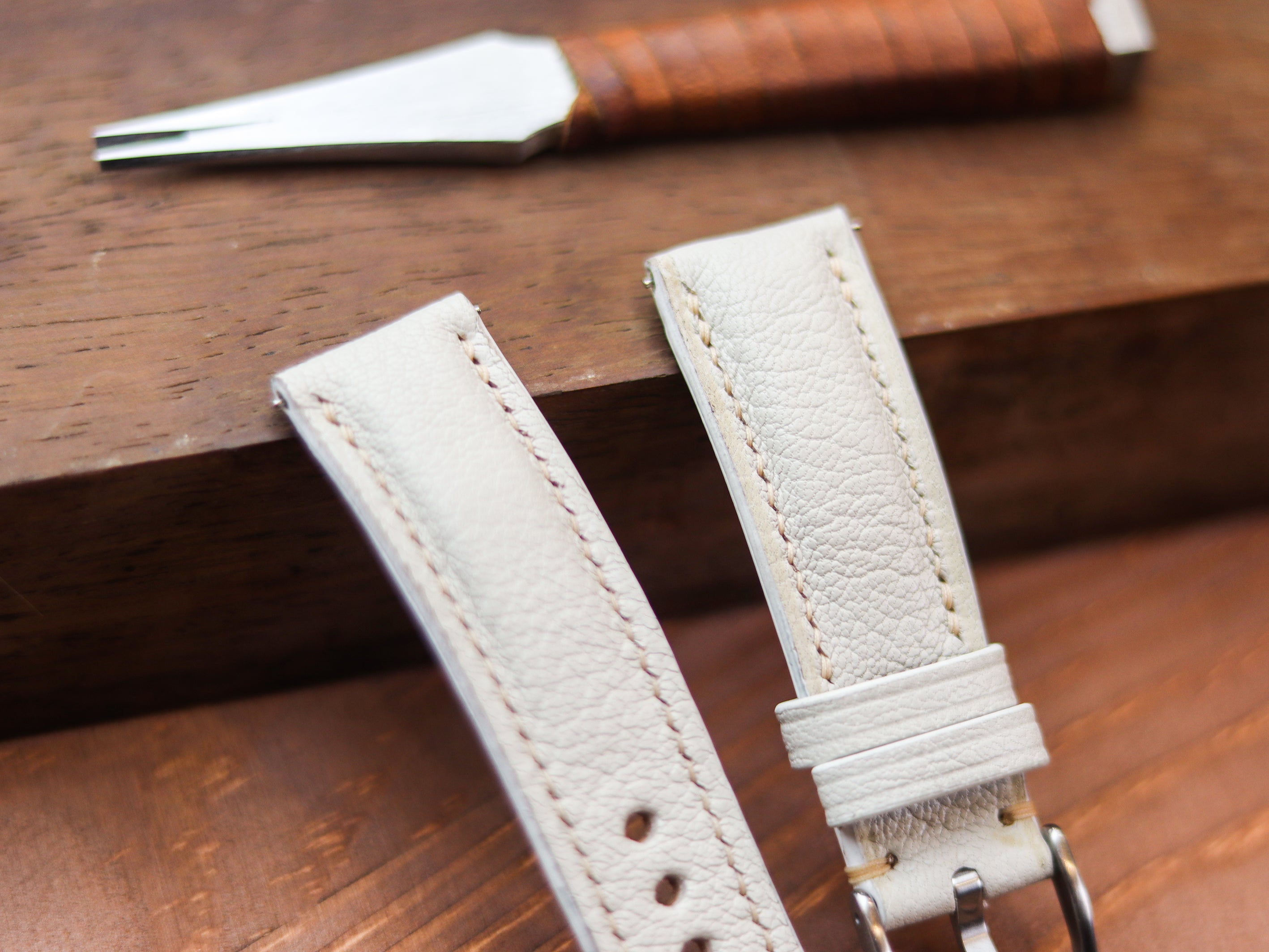 FLORAL WHITE CALF LEATHER WATCH STRAPS - PADDED