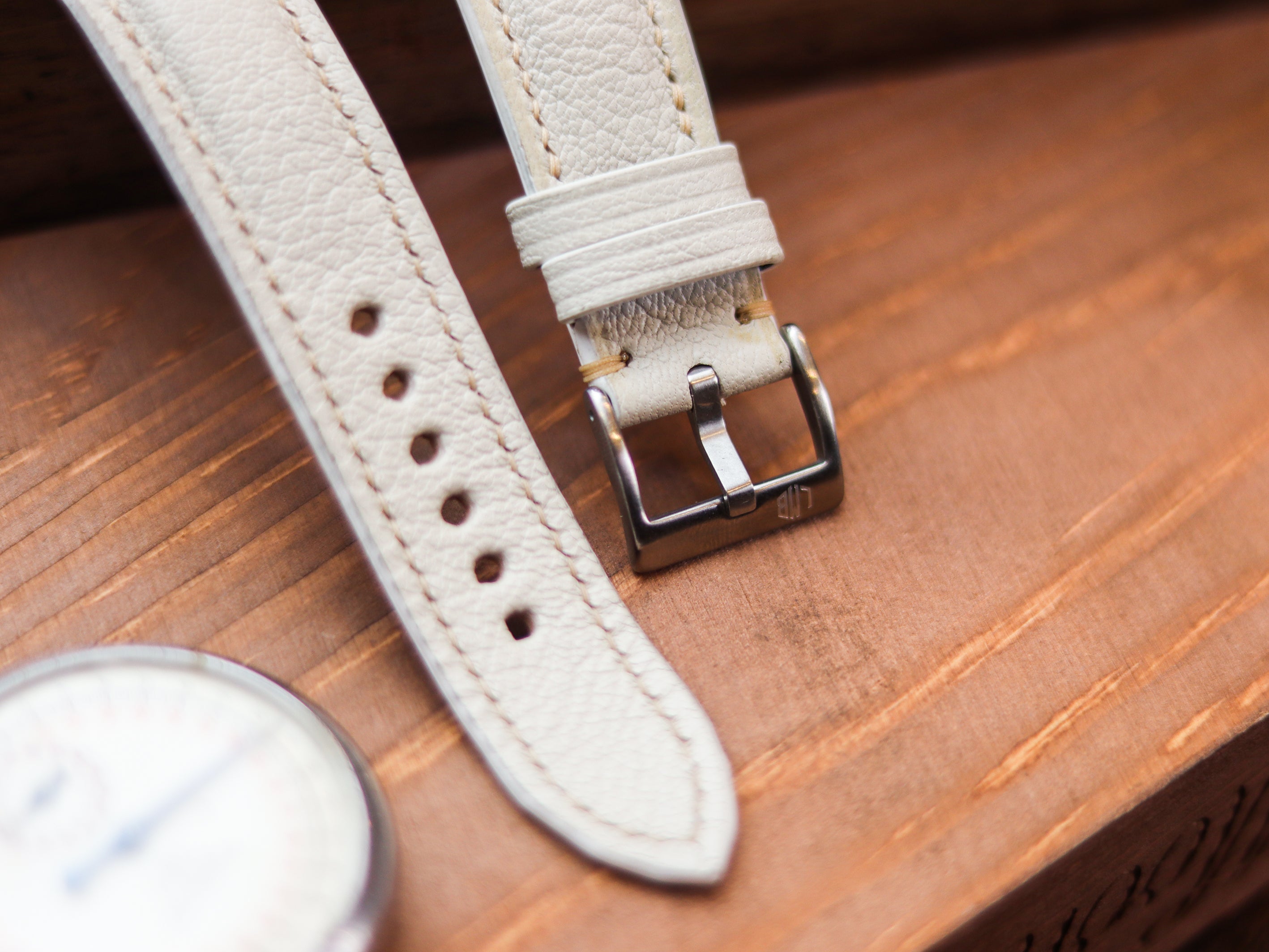 FLORAL WHITE CALF LEATHER WATCH STRAPS - PADDED